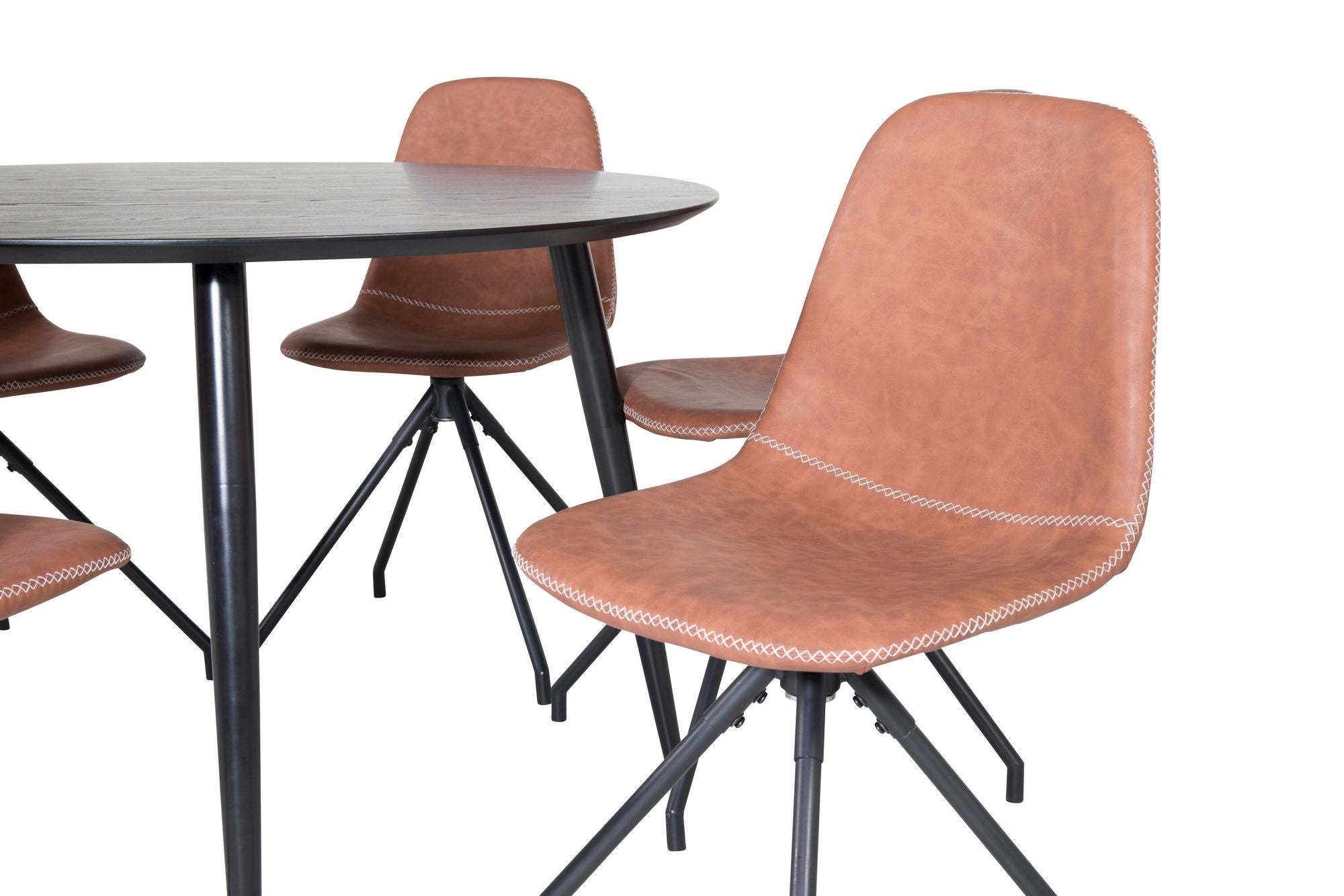 Venture Home Dipp spisebord - 115cm - Black Veneer / All black legs +Polar Spisebordsstol with Spin function - black Legs - Brown PU - White Stitches_6