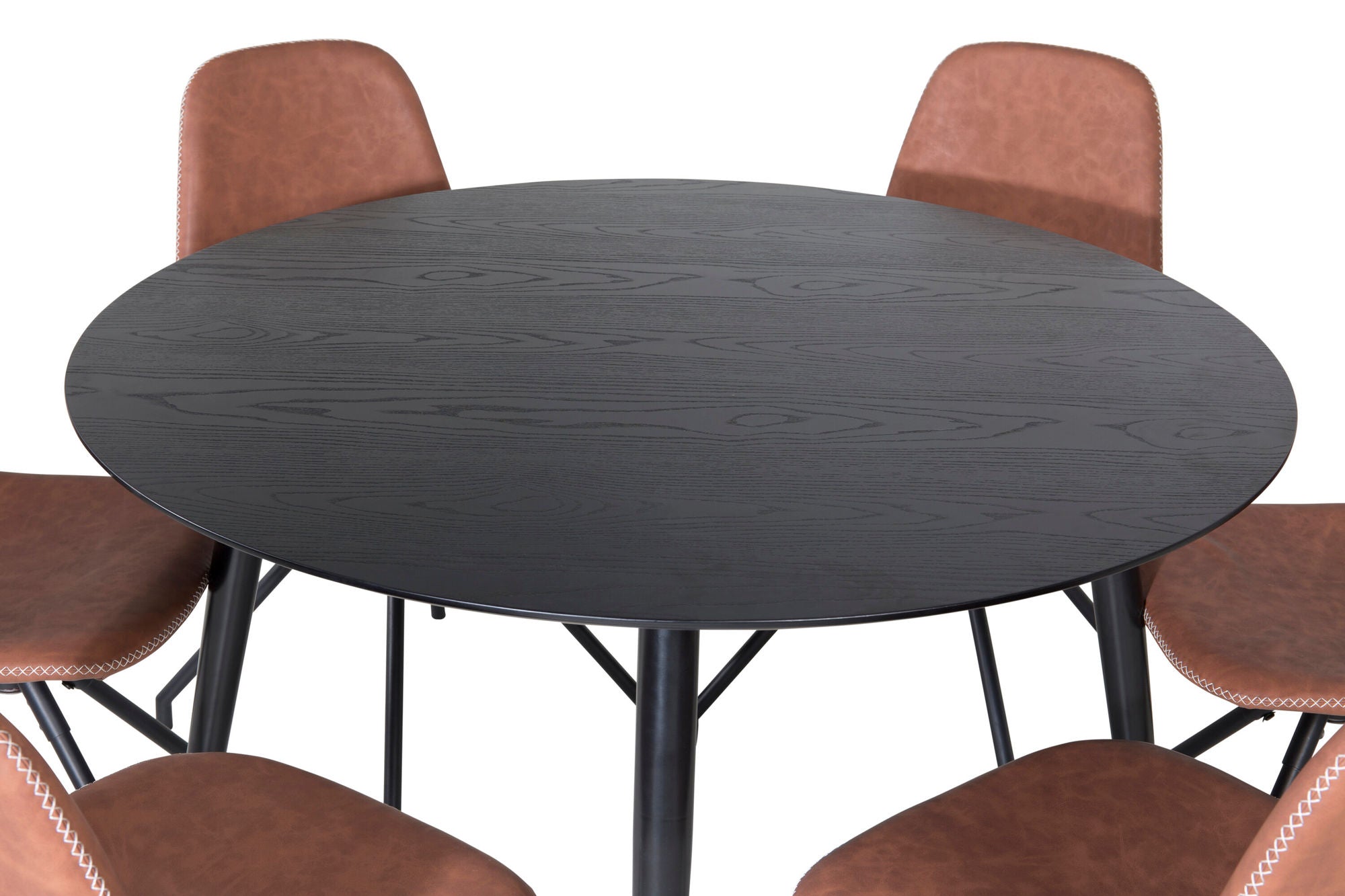 Venture Home Dipp spisebord - 115cm - Black Veneer / All black legs +Polar Spisebordsstol with Spin function - black Legs - Brown PU - White Stitches_6