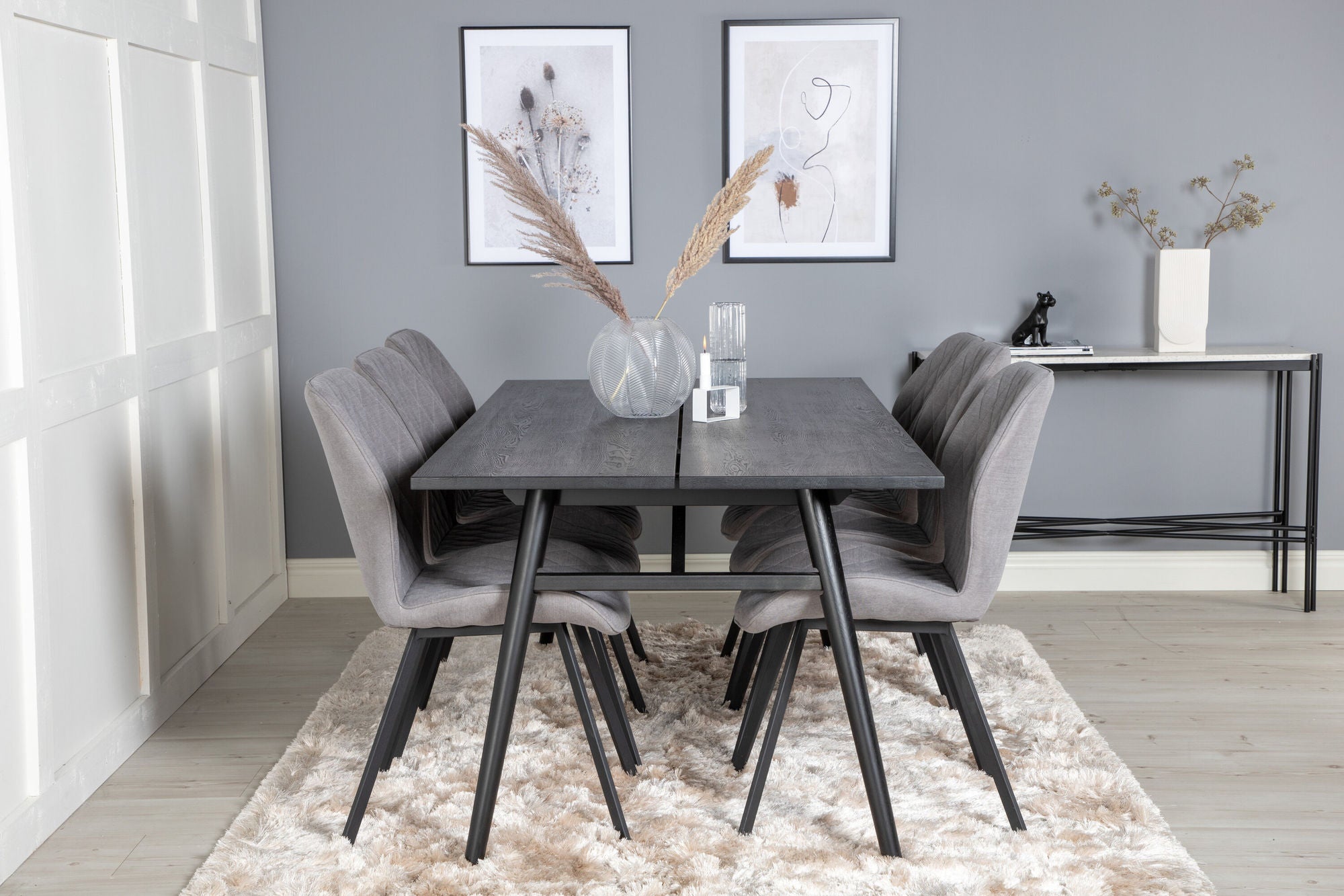 Venture Home Sleek Extentionbord Black Brushed - 195*95+Gemma Spisebordsstol - Black Legs - Grey Fabric_6