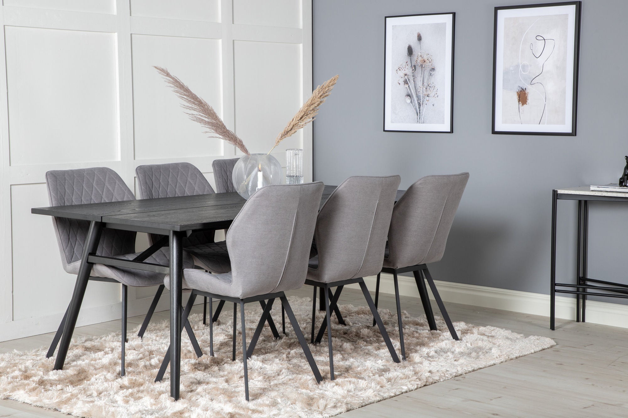 Venture Home Sleek Extentionbord Black Brushed - 195*95+Gemma Spisebordsstol - Black Legs - Grey Fabric_6