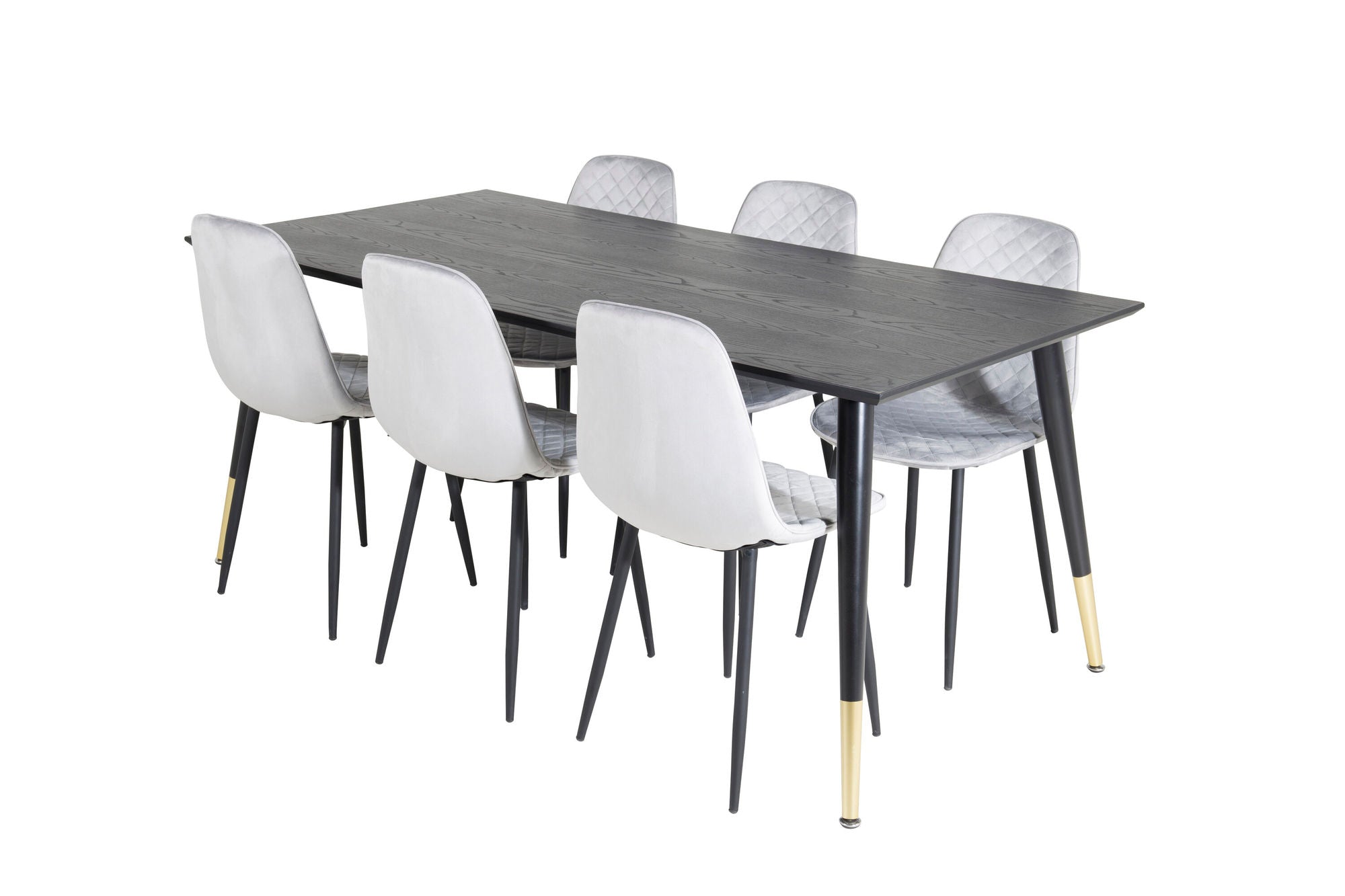 Venture Home Dipp spisebord - 180*90cm - Black / Black Brass+Polar Diamond Spisebordsstol - Black Legs - Grey Velvet_6