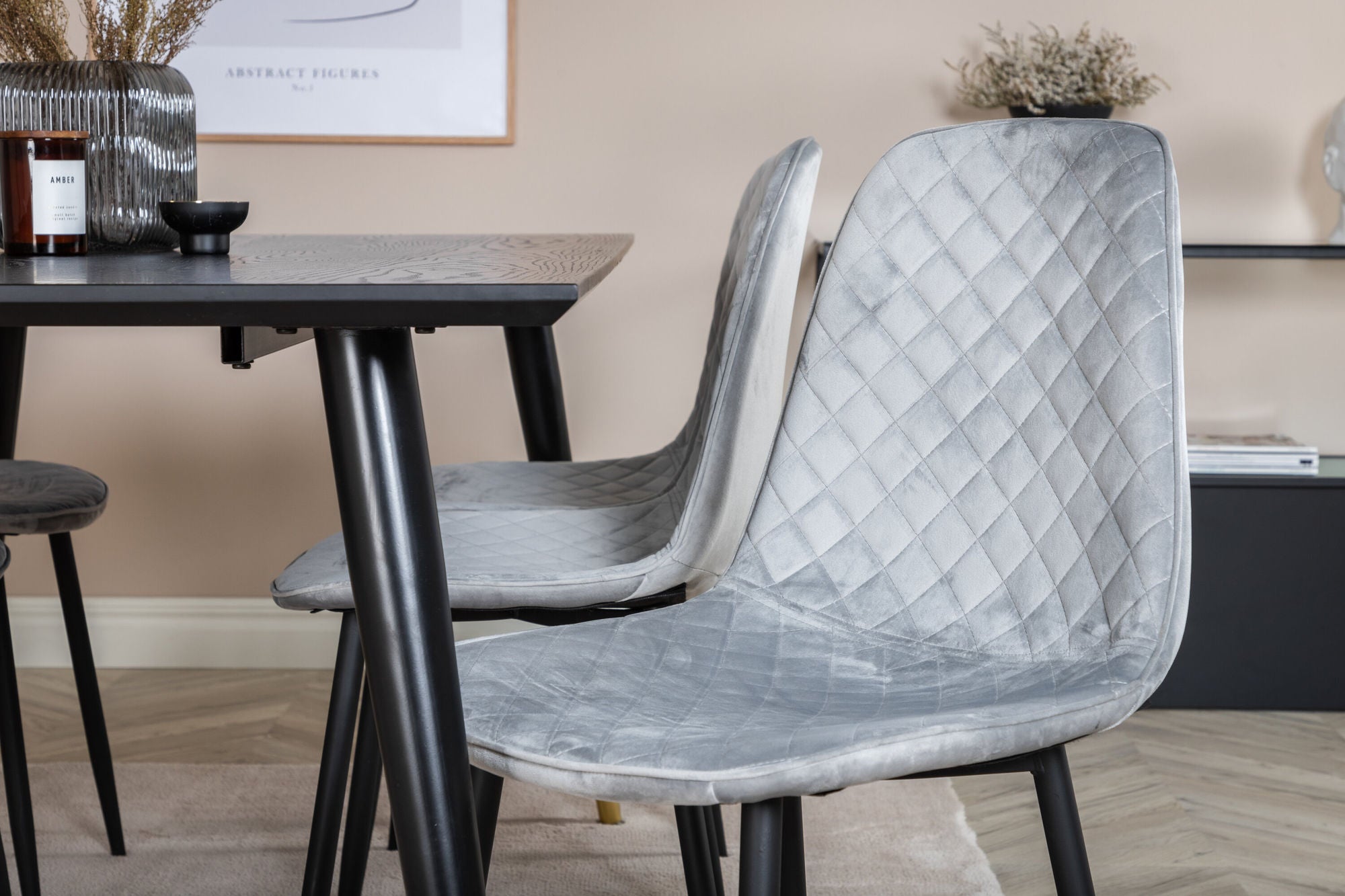 Venture Home Dipp spisebord - 180*90cm - Black / Black Brass+Polar Diamond Spisebordsstol - Black Legs - Grey Velvet_6