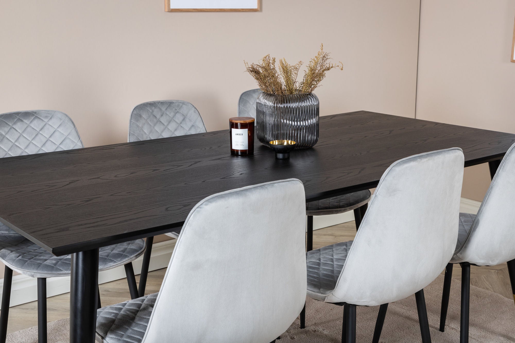 Venture Home Dipp spisebord - 180*90cm - Black / Black Brass+Polar Diamond Spisebordsstol - Black Legs - Grey Velvet_6