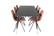 Venture Home Dipp spisebord - 180*90cm - Black / Black Brass+Polar Spisebordsstol with Spin function - black Legs - Brown PU - White Stitches_6