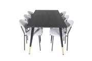 Venture Home Dipp spisebord - 180*90cm - Black / Black Brass+Vault Spisebordsstol - Black Legs - Grey Fabric_6