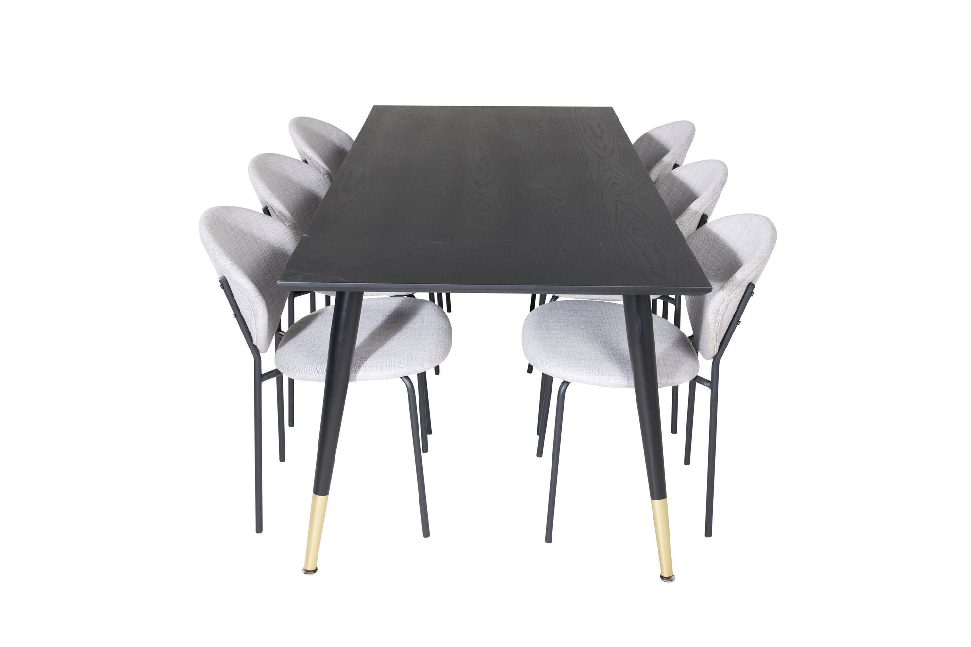Venture Home Dipp spisebord - 180*90cm - Black / Black Brass+Vault Spisebordsstol - Black Legs - Grey Fabric_6