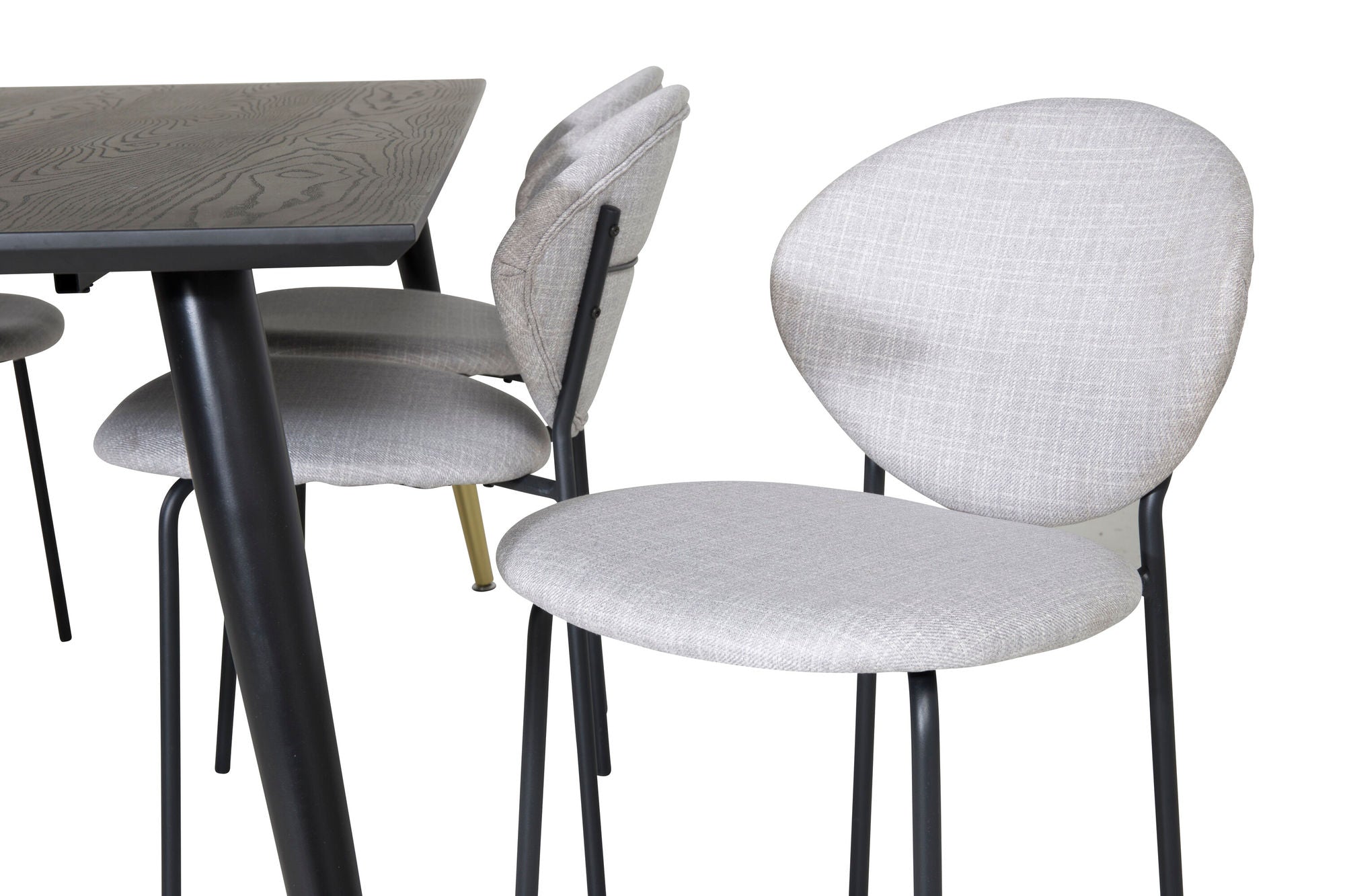 Venture Home Dipp spisebord - 180*90cm - Black / Black Brass+Vault Spisebordsstol - Black Legs - Grey Fabric_6
