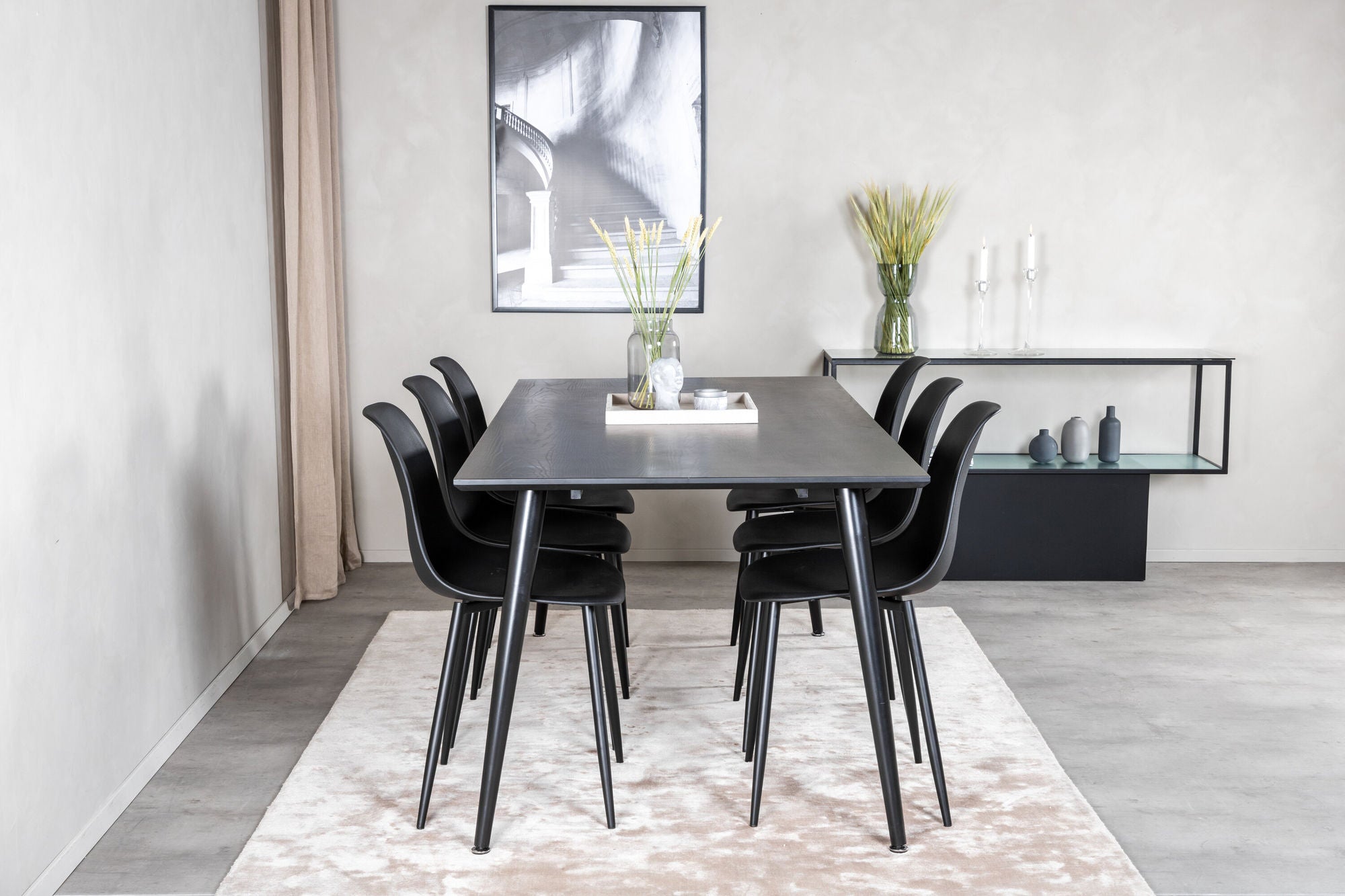 Venture Home Dipp spisebord - 180*90cm - Black Veneer / all black legs +Polar Plastic Spisebordsstol - Black Legs / Black Plastic_6