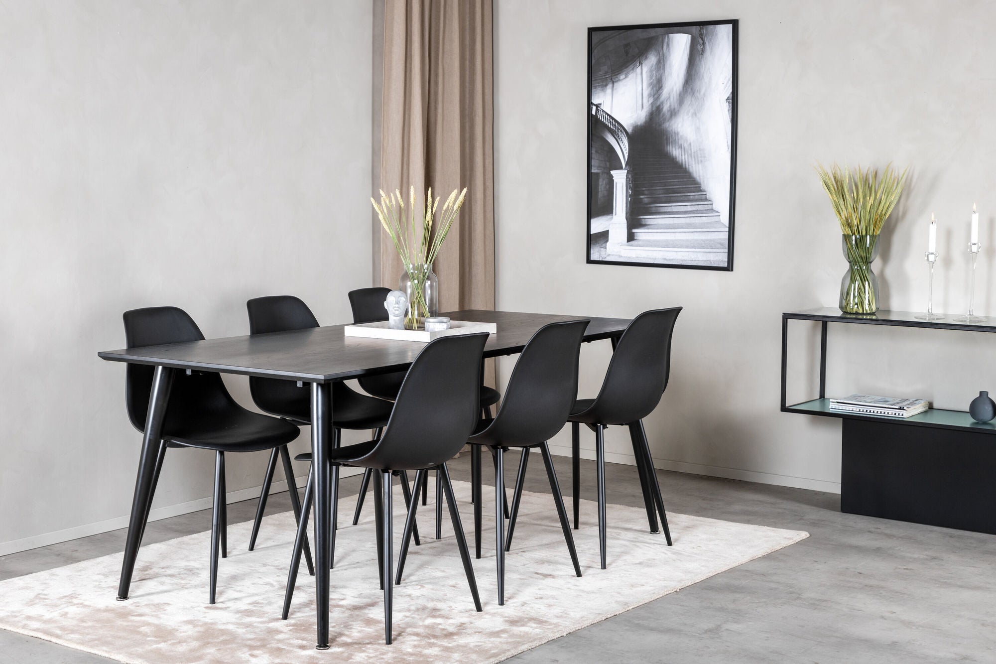 Venture Home Dipp spisebord - 180*90cm - Black Veneer / all black legs +Polar Plastic Spisebordsstol - Black Legs / Black Plastic_6