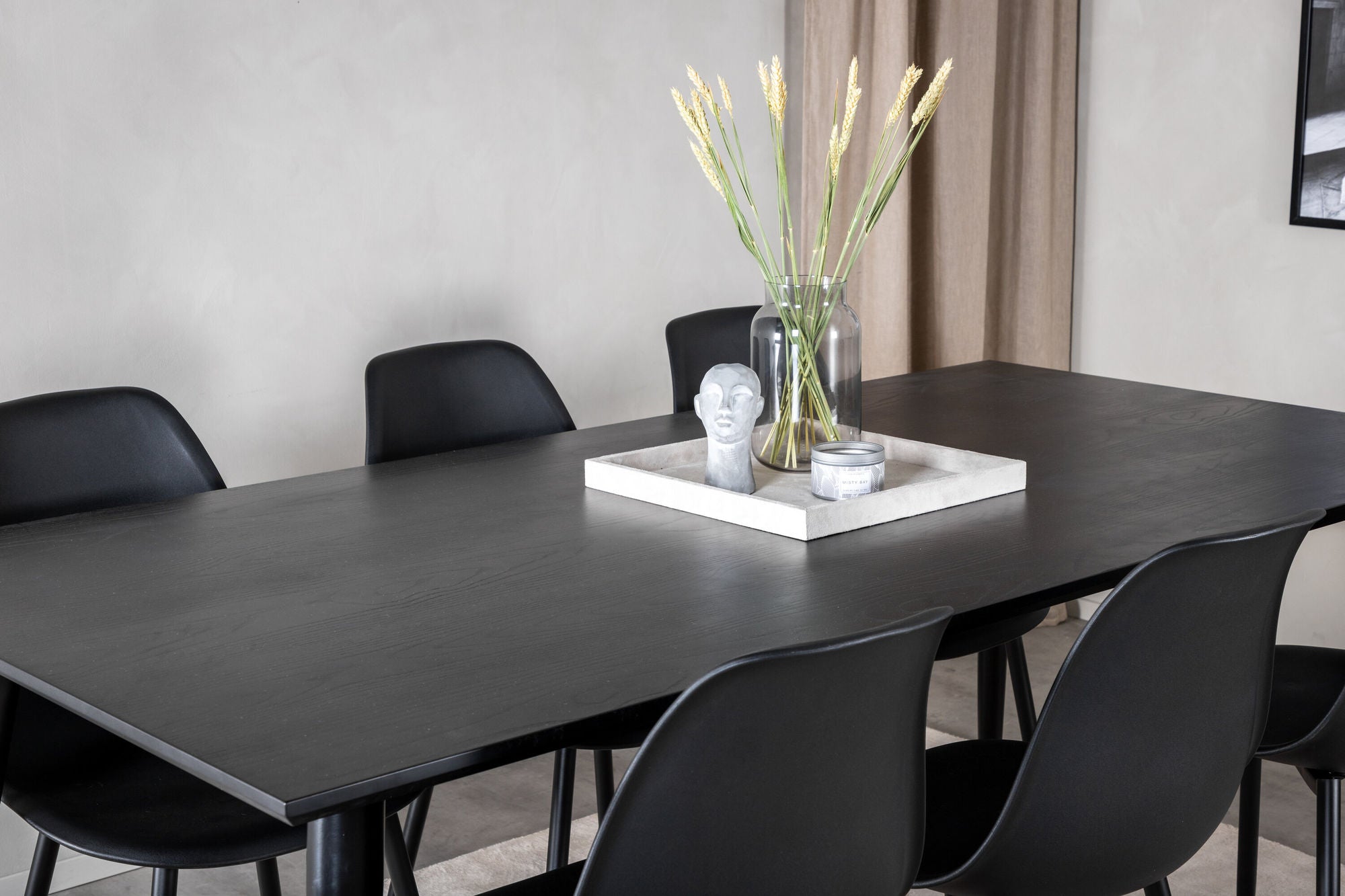 Venture Home Dipp spisebord - 180*90cm - Black Veneer / all black legs +Polar Plastic Spisebordsstol - Black Legs / Black Plastic_6