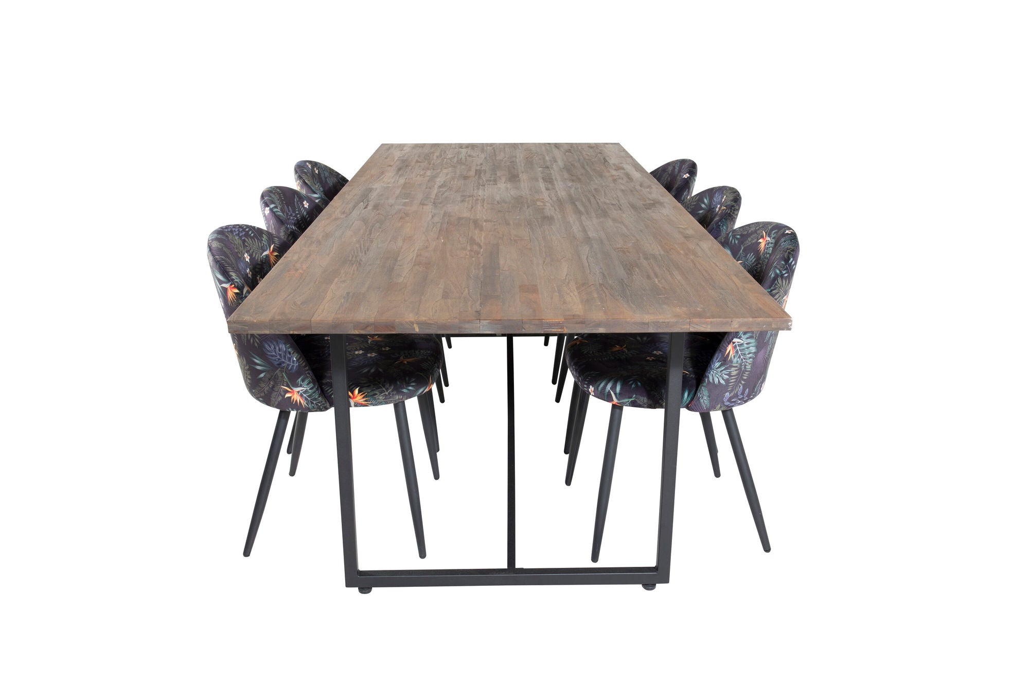 Venture Home Padang spisebord - 250*100*H76 - Dark Teak / Black+Velvet Spisebordsstol - Black Flower fabric_6