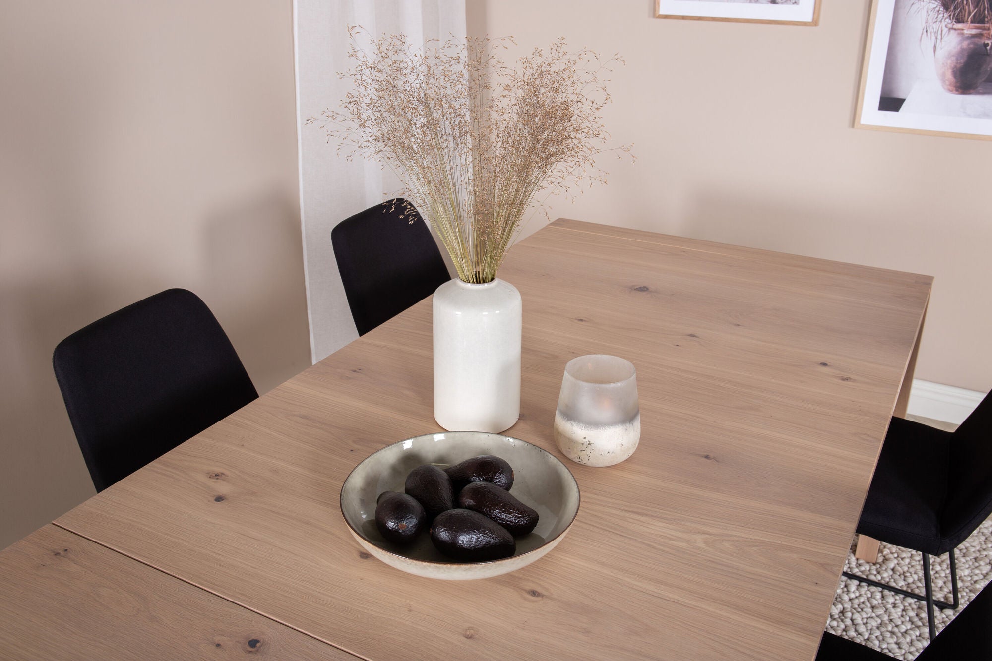 Venture Home Slider Extention bord - White Wash - 170+40+40cm +Muce Spisebordsstol - Black Legs - Black Fabric_6