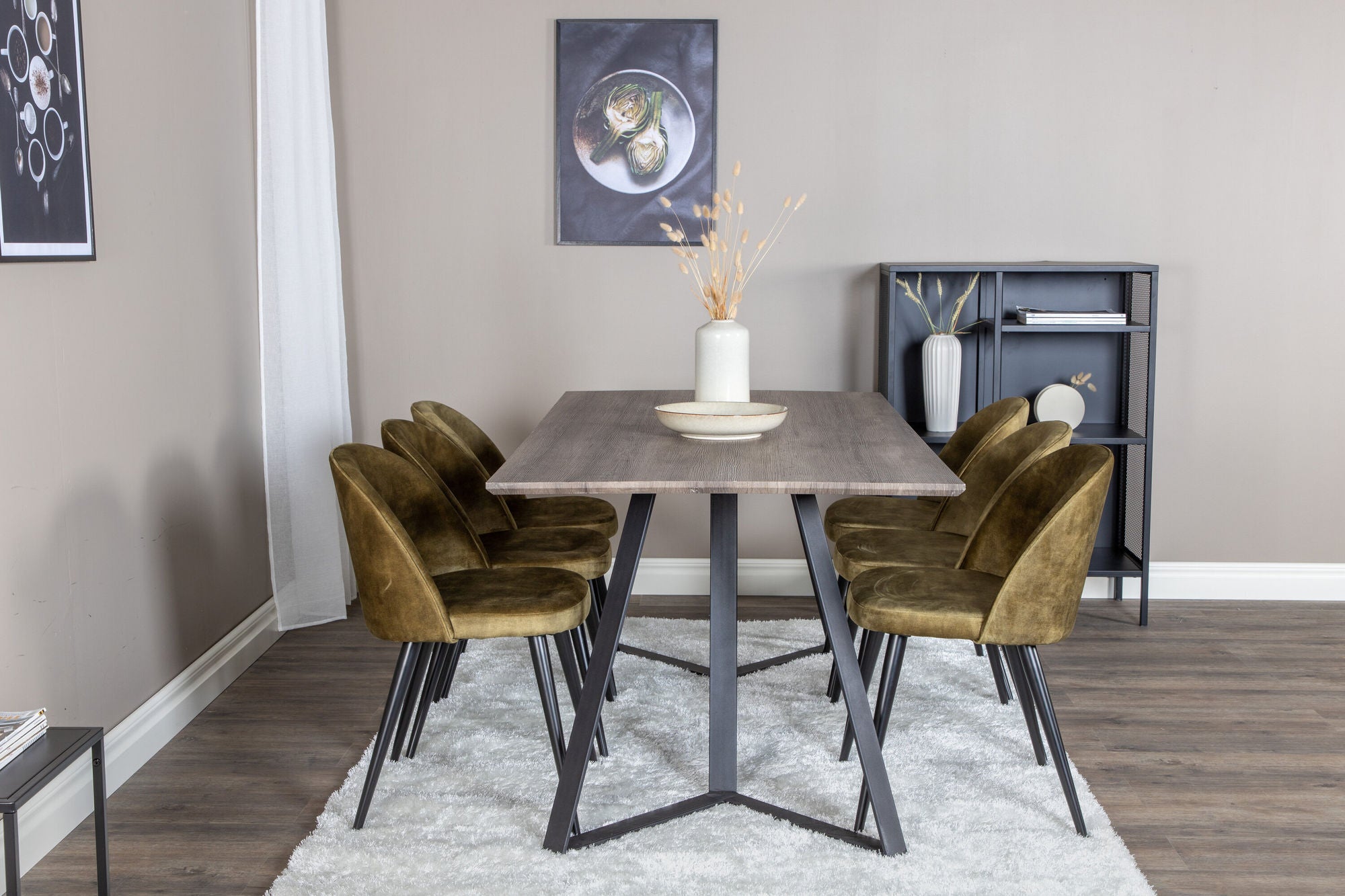 Venture Home Marina spisebord - 180*90*H75 - Grey / Black+Velvet Dining Chiar - Black legs - Dusty Green Velvet_6