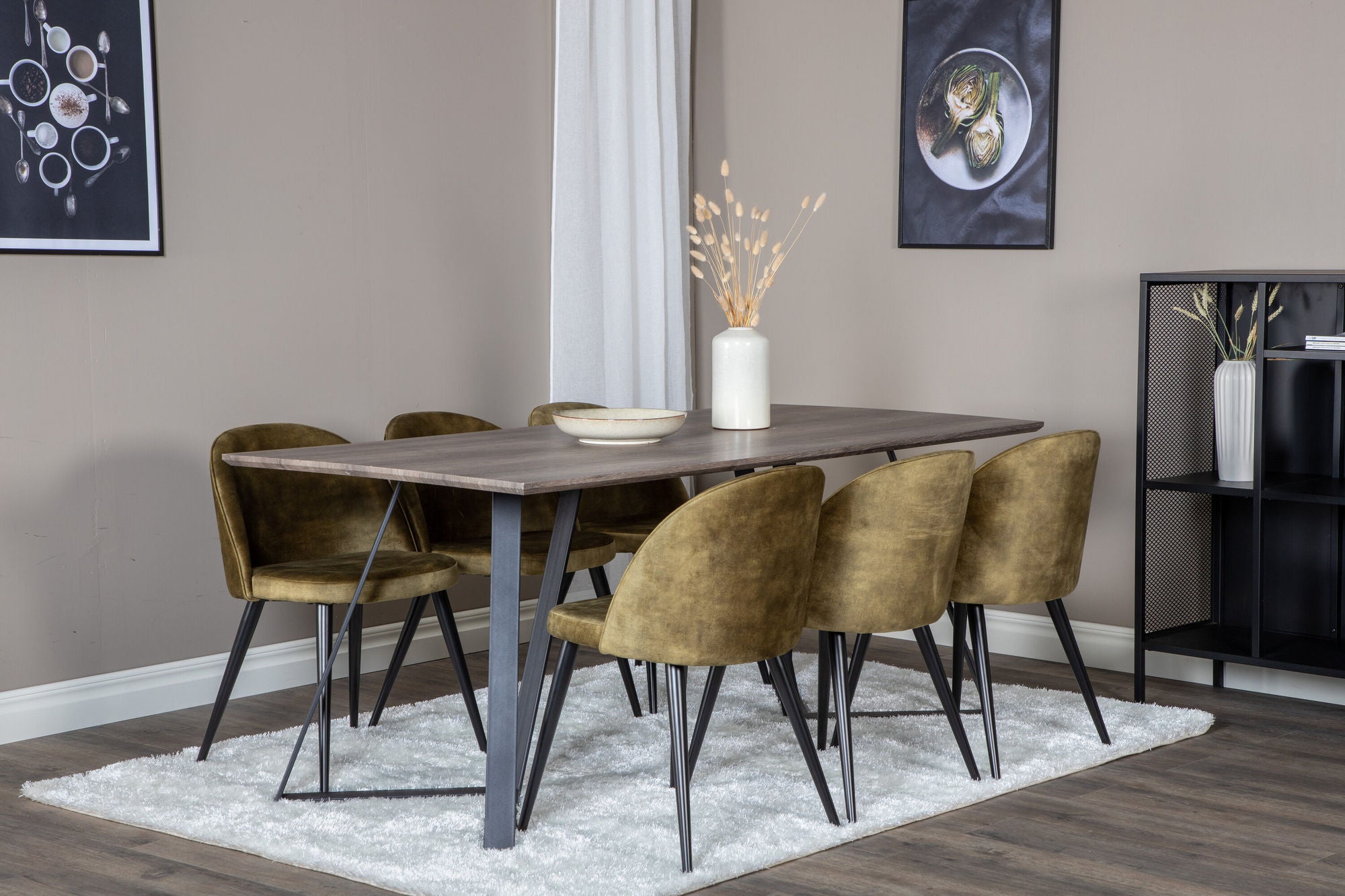 Venture Home Marina spisebord - 180*90*H75 - Grey / Black+Velvet Dining Chiar - Black legs - Dusty Green Velvet_6