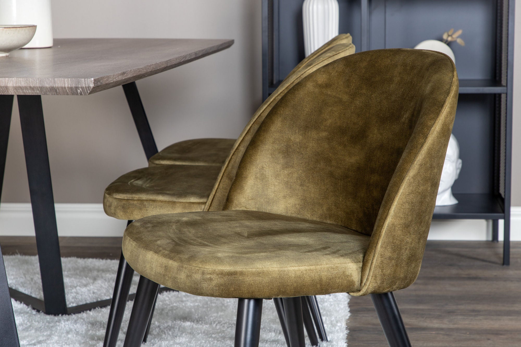 Venture Home Marina spisebord - 180*90*H75 - Grey / Black+Velvet Dining Chiar - Black legs - Dusty Green Velvet_6