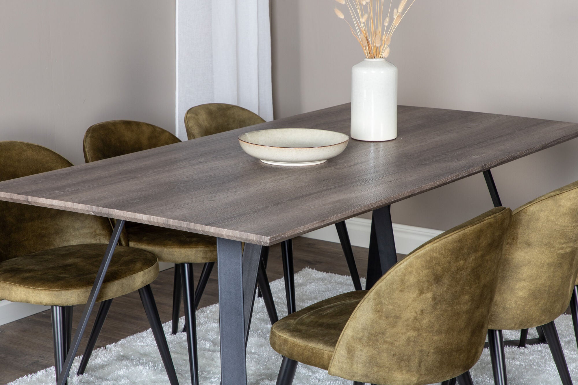 Venture Home Marina spisebord - 180*90*H75 - Grey / Black+Velvet Dining Chiar - Black legs - Dusty Green Velvet_6