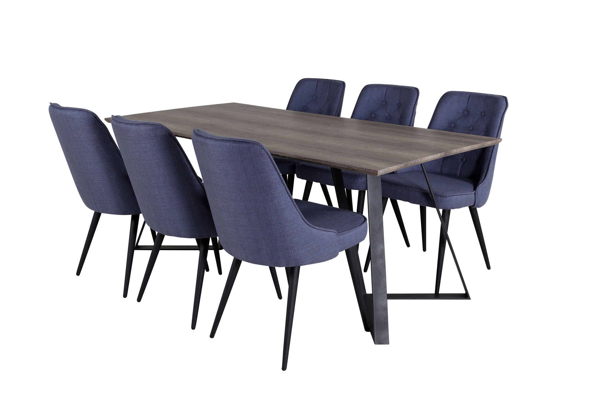 Venture Home Marina spisebord - 180*90*H75 - Grey / Black+Velvet Deluxe Spisebordsstol - Black Legs - Blue Fabric_6