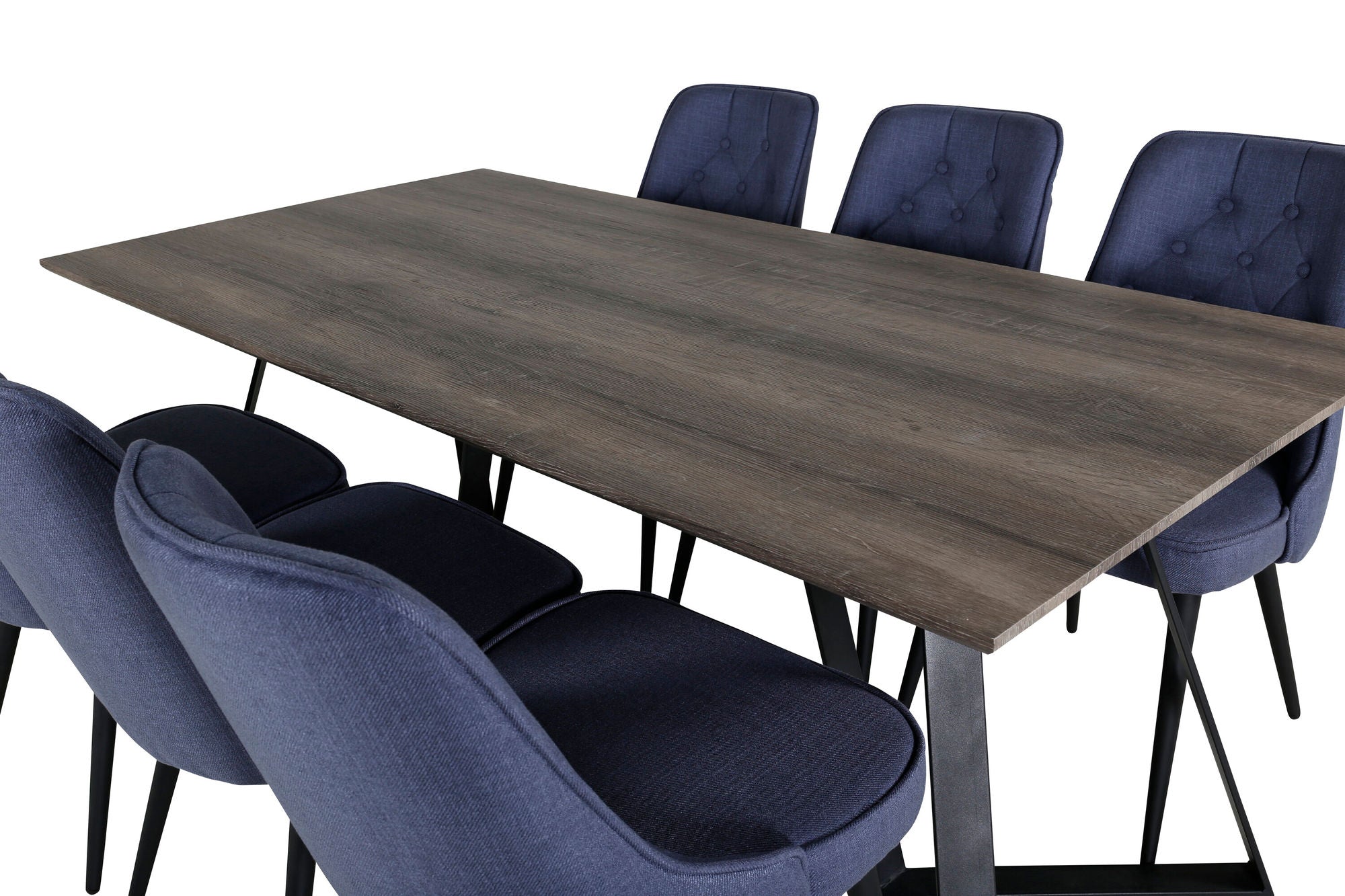 Venture Home Marina spisebord - 180*90*H75 - Grey / Black+Velvet Deluxe Spisebordsstol - Black Legs - Blue Fabric_6