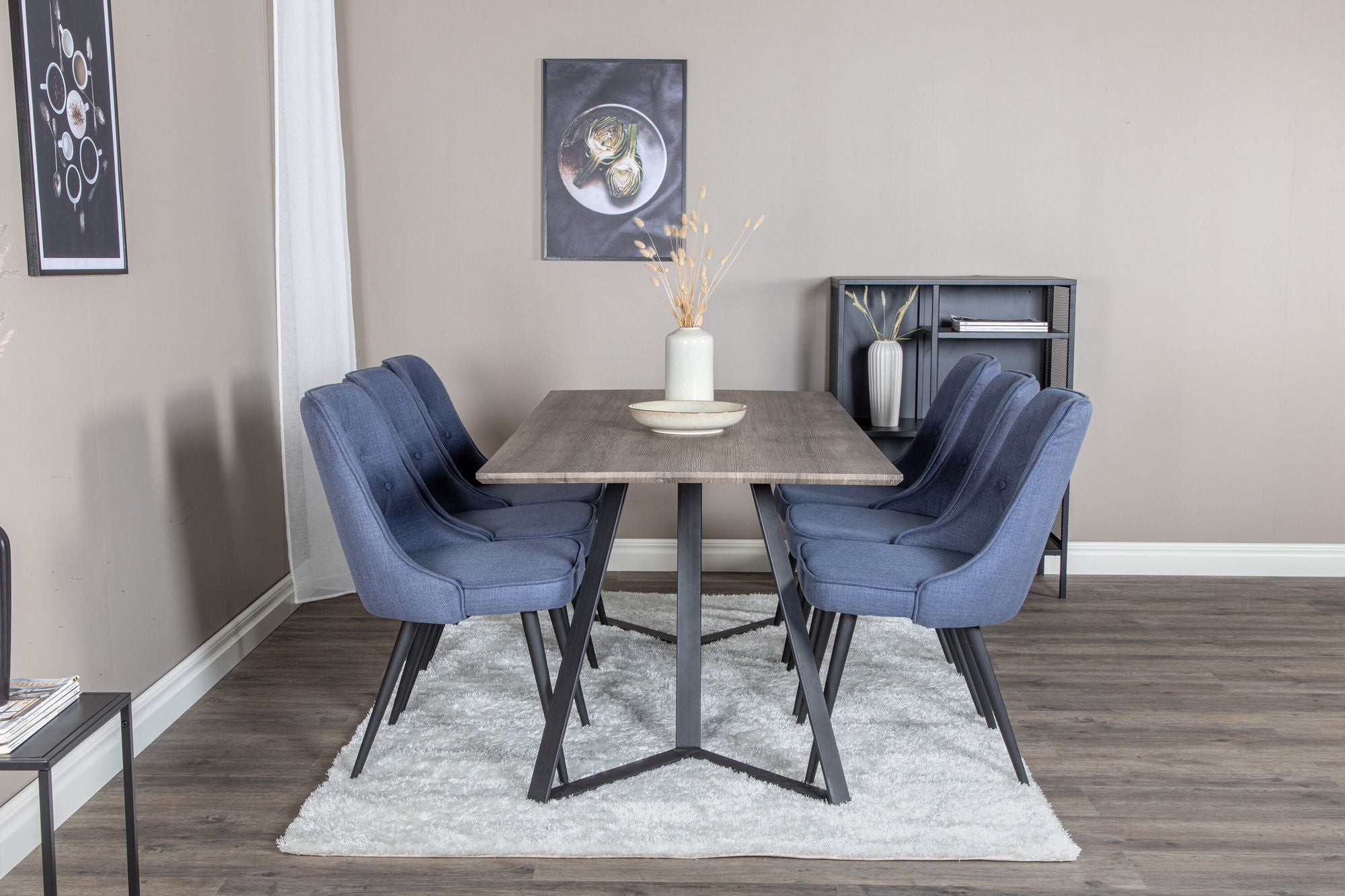 Venture Home Marina spisebord - 180*90*H75 - Grey / Black+Velvet Deluxe Spisebordsstol - Black Legs - Blue Fabric_6