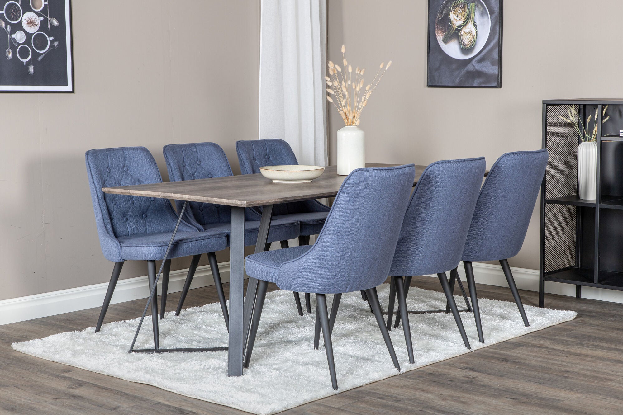 Venture Home Marina spisebord - 180*90*H75 - Grey / Black+Velvet Deluxe Spisebordsstol - Black Legs - Blue Fabric_6