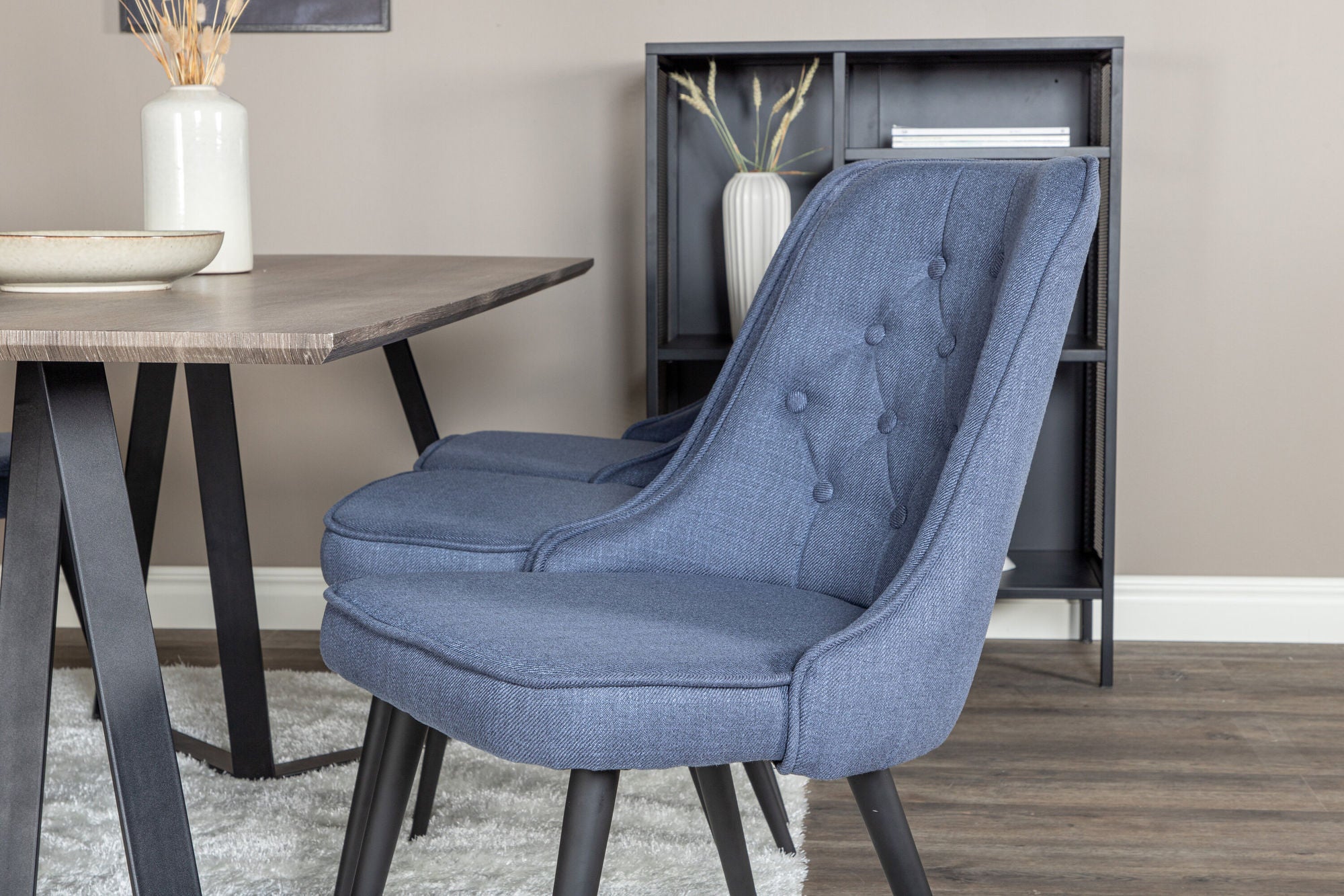 Venture Home Marina spisebord - 180*90*H75 - Grey / Black+Velvet Deluxe Spisebordsstol - Black Legs - Blue Fabric_6