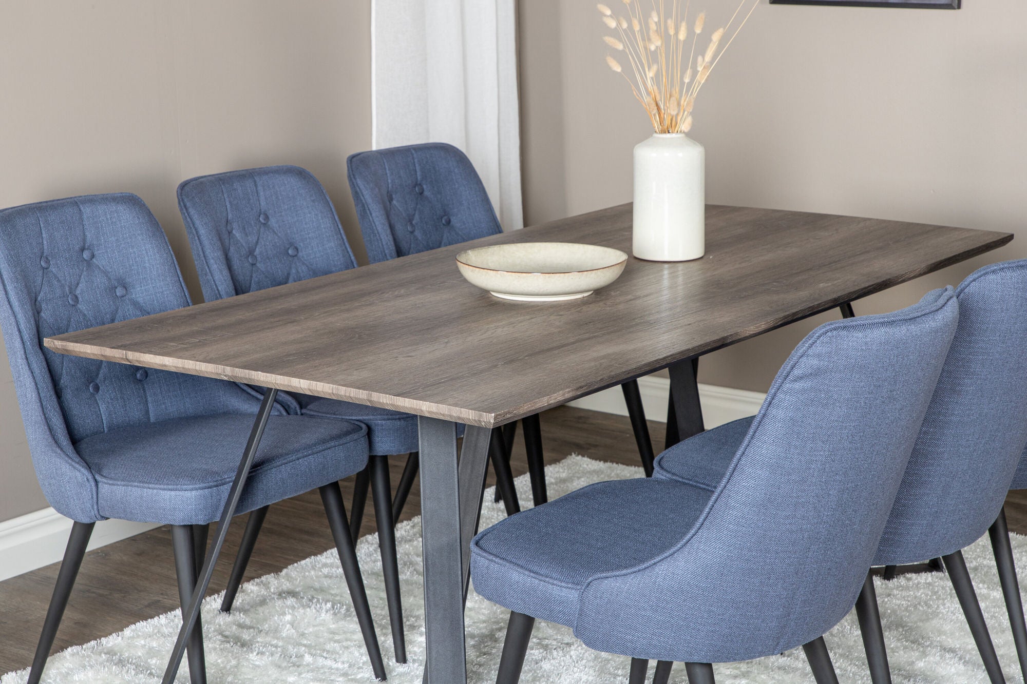 Venture Home Marina spisebord - 180*90*H75 - Grey / Black+Velvet Deluxe Spisebordsstol - Black Legs - Blue Fabric_6