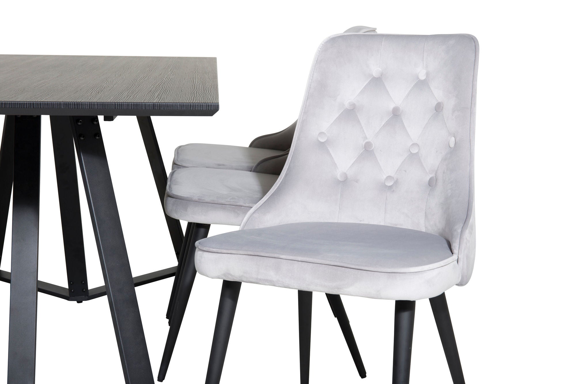 Venture Home Marina spisebord - Black top / Black Legs +Velvet Deluxe Spisebordsstol - Light Grey / Black_6