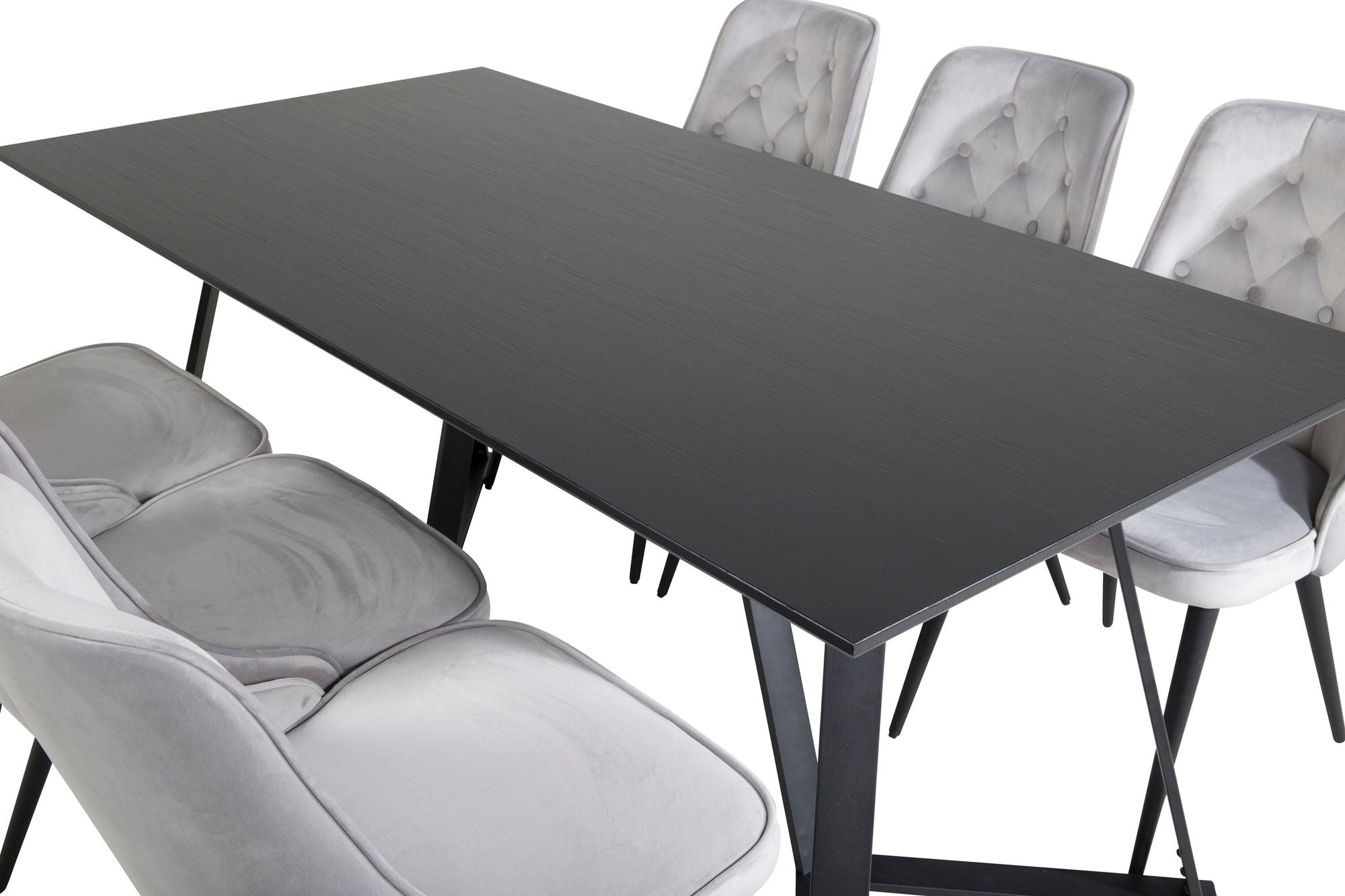 Venture Home Marina spisebord - Black top / Black Legs +Velvet Deluxe Spisebordsstol - Light Grey / Black_6