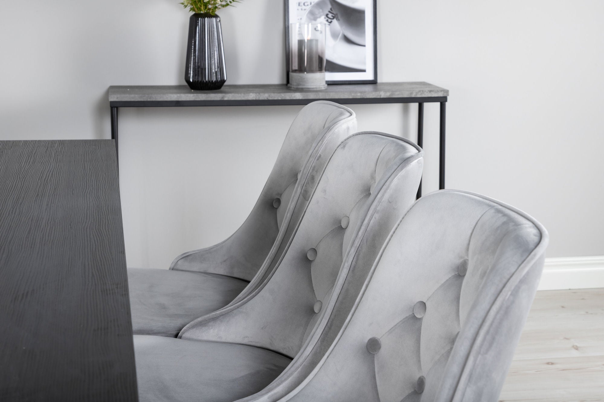 Venture Home Marina spisebord - Black top / Black Legs +Velvet Deluxe Spisebordsstol - Light Grey / Black_6