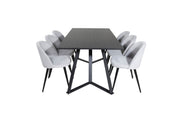 Venture Home Marina spisebord - Black top / Black Legs +Velvet Spisebordsstol Corduroy - Light Grey / Black_6