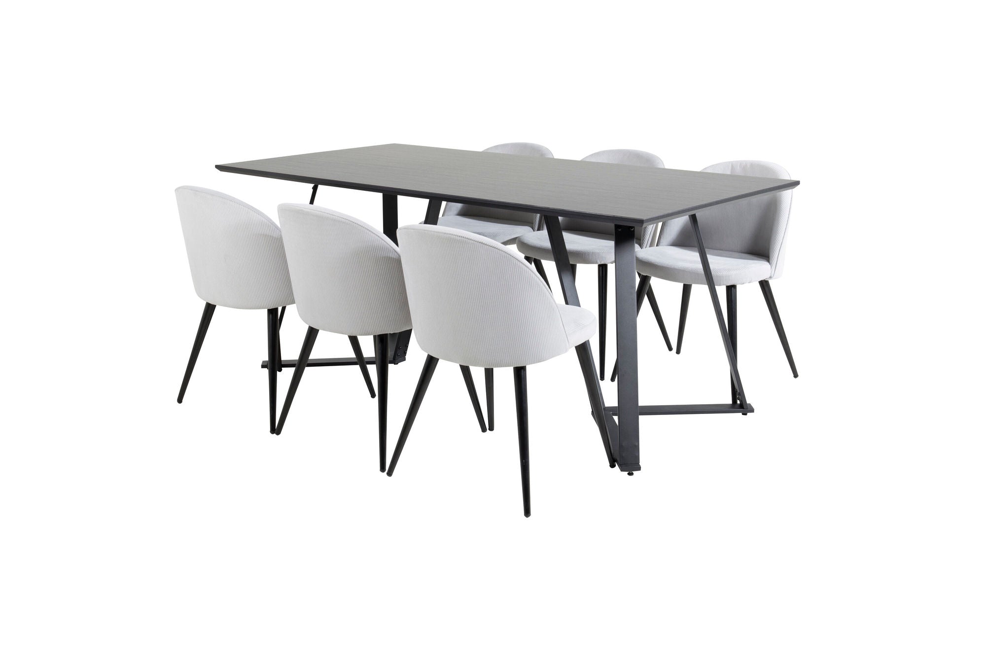 Venture Home Marina spisebord - Black top / Black Legs +Velvet Spisebordsstol Corduroy - Light Grey / Black_6