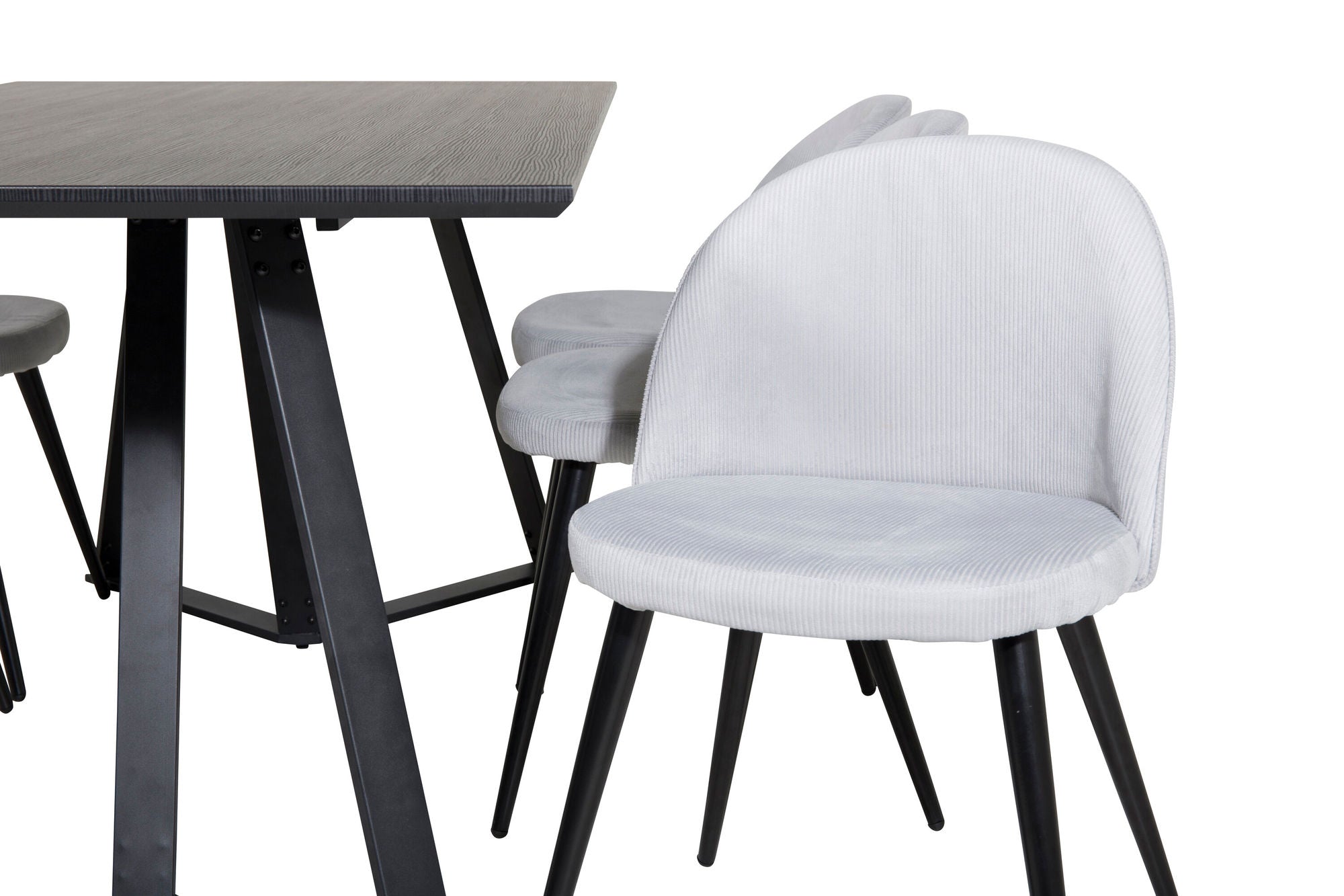 Venture Home Marina spisebord - Black top / Black Legs +Velvet Spisebordsstol Corduroy - Light Grey / Black_6