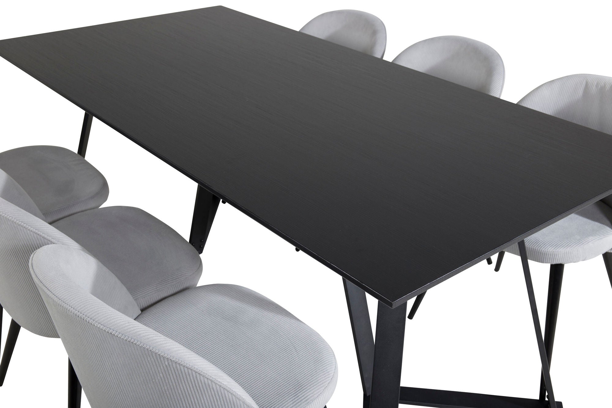 Venture Home Marina spisebord - Black top / Black Legs +Velvet Spisebordsstol Corduroy - Light Grey / Black_6