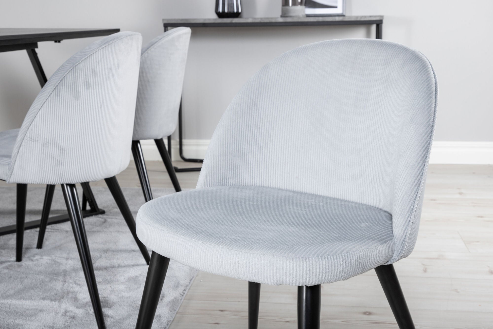 Venture Home Marina spisebord - Black top / Black Legs +Velvet Spisebordsstol Corduroy - Light Grey / Black_6
