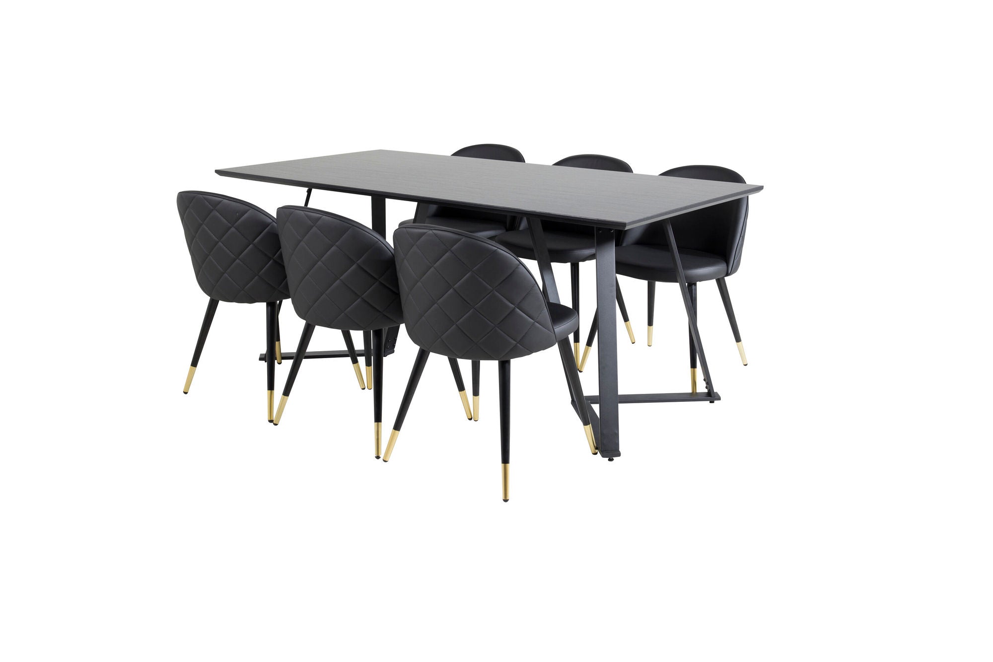 Venture Home Marina spisebord - Black top / Black Legs +Velvet Spisebordsstol w. Stiches - PU - Black / Black_6