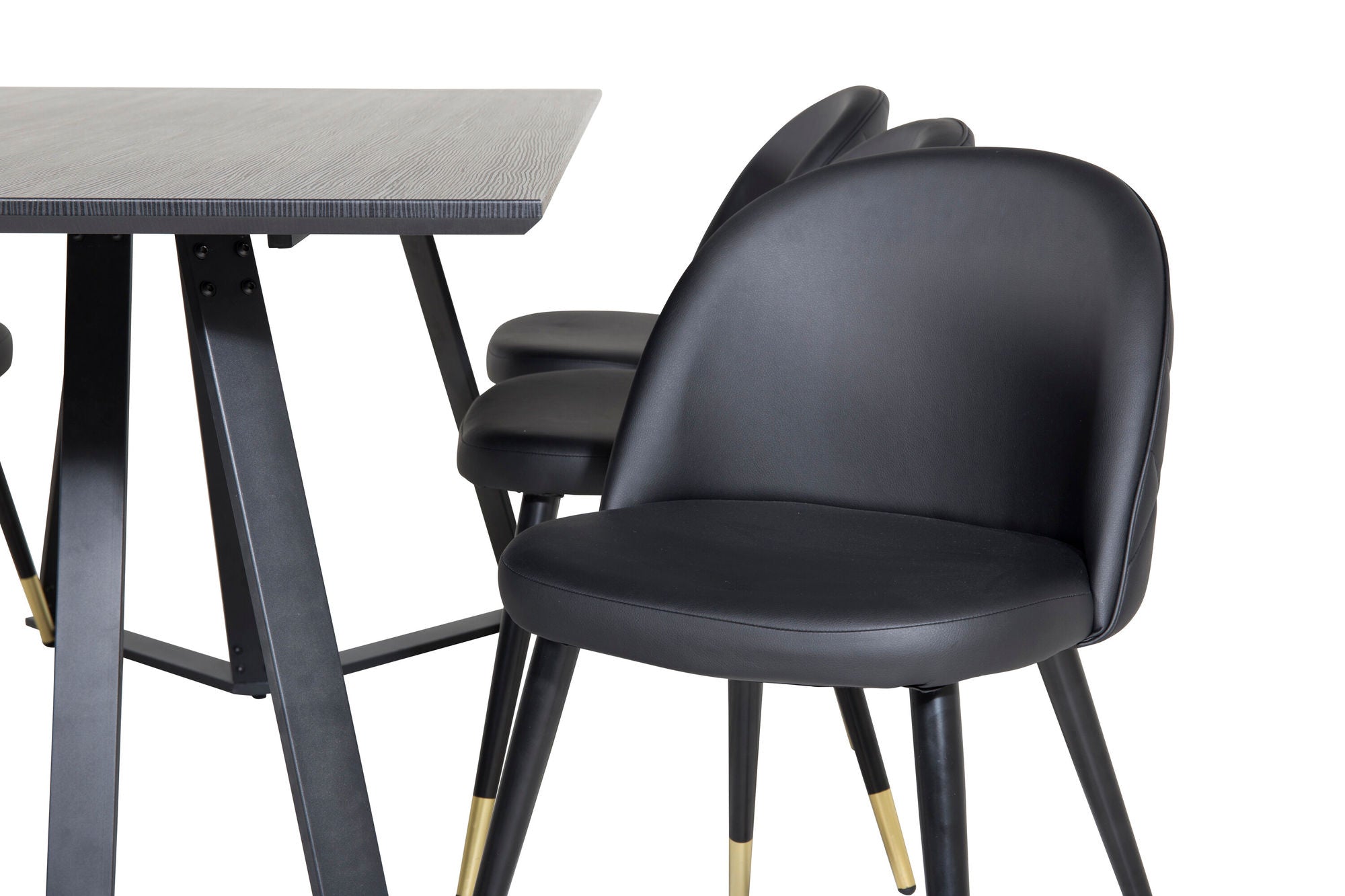 Venture Home Marina spisebord - Black top / Black Legs +Velvet Spisebordsstol w. Stiches - PU - Black / Black_6