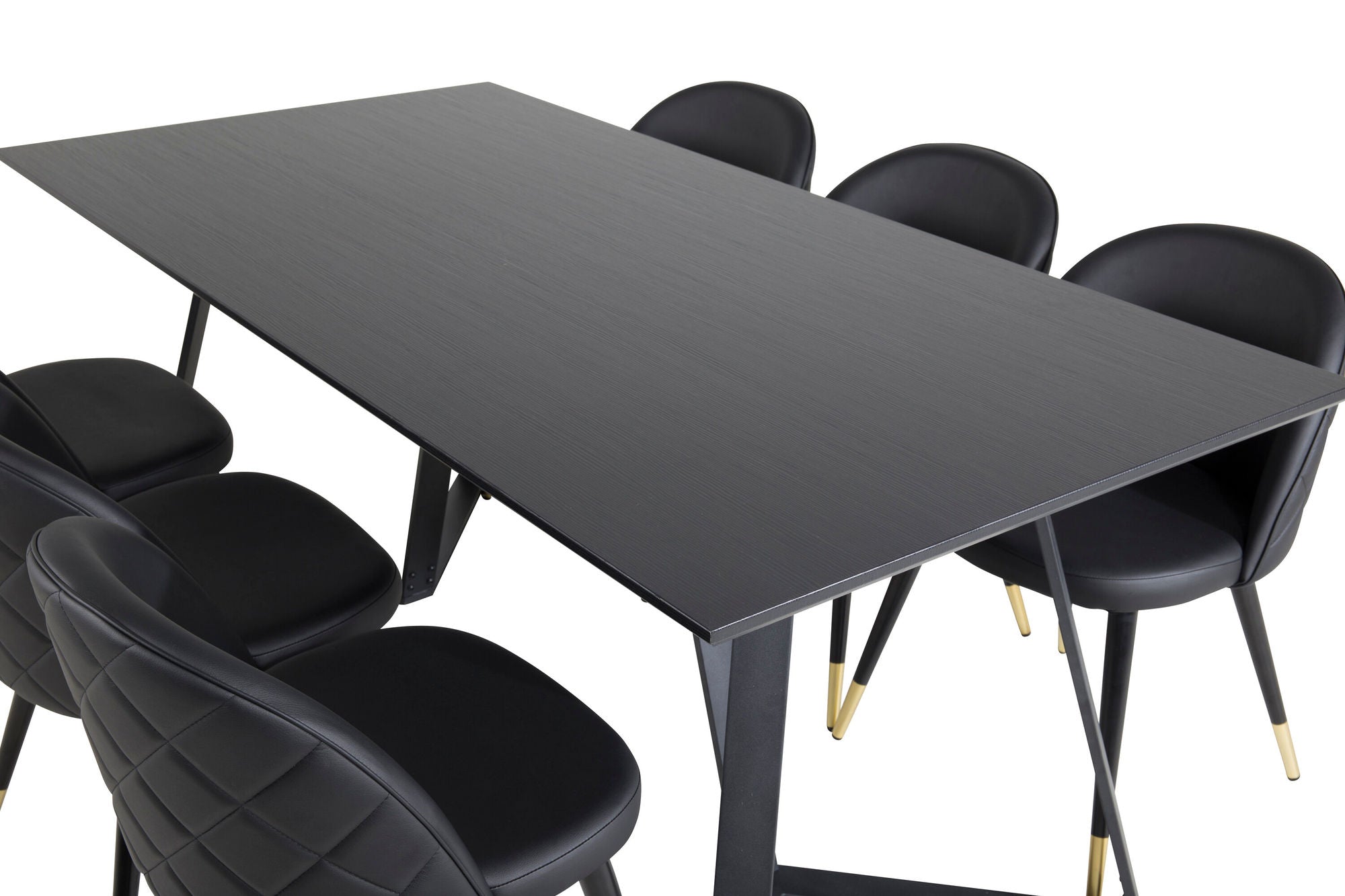 Venture Home Marina spisebord - Black top / Black Legs +Velvet Spisebordsstol w. Stiches - PU - Black / Black_6