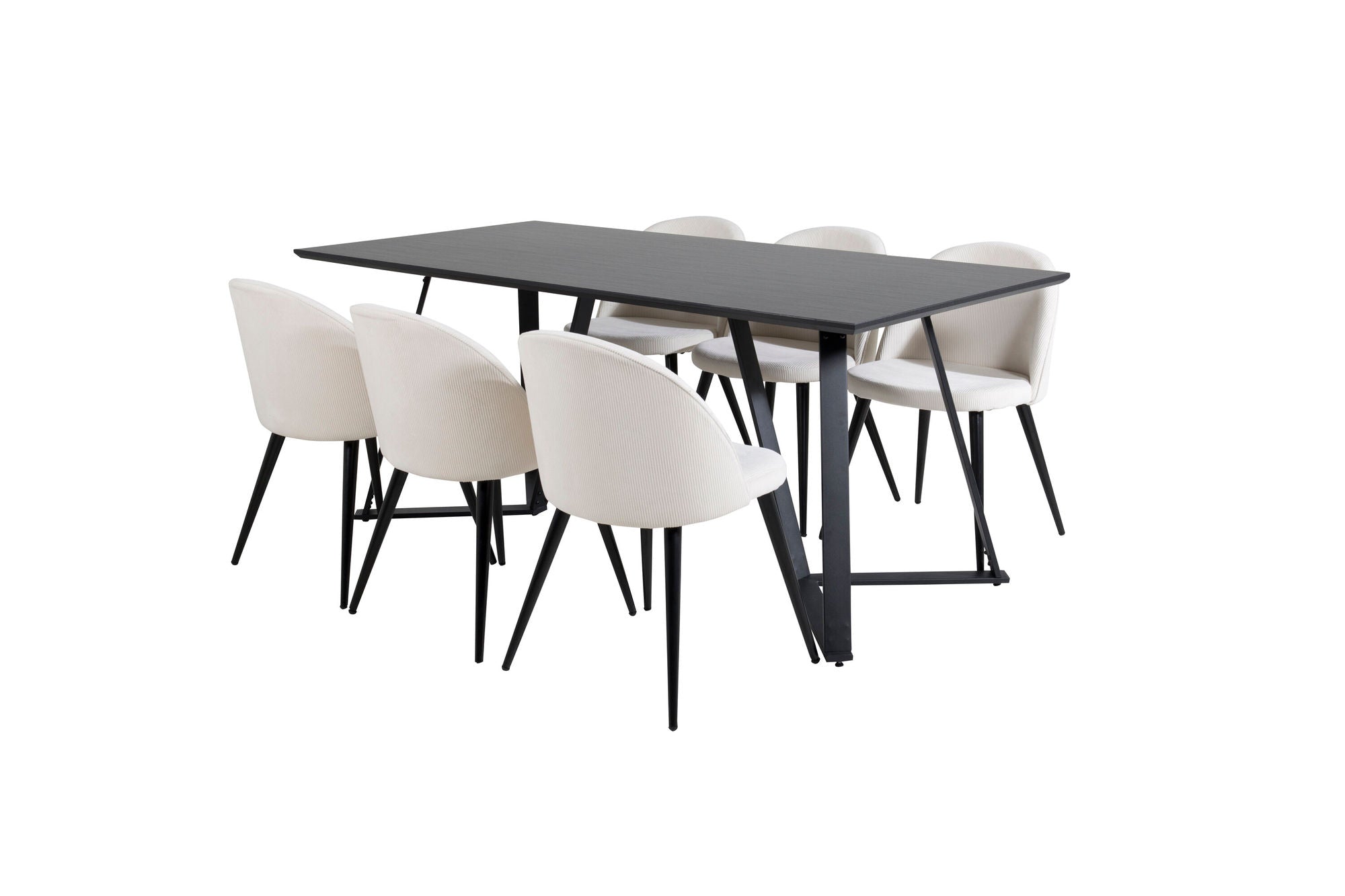 Venture Home Marina spisebord - Black top / Black Legs +Velvet Spisebordsstol Corduroy - Beige / Black_6