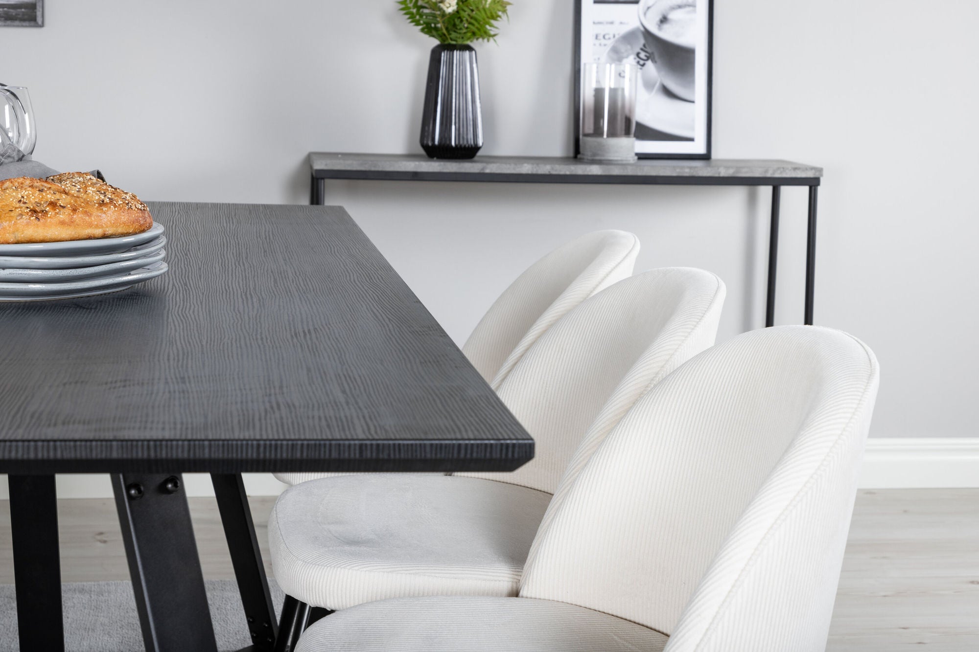 Venture Home Marina spisebord - Black top / Black Legs +Velvet Spisebordsstol Corduroy - Beige / Black_6