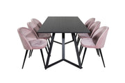 Venture Home Marina spisebord - Black top / Black Legs +Velvet Spisebordsstol - Pink / Black_6