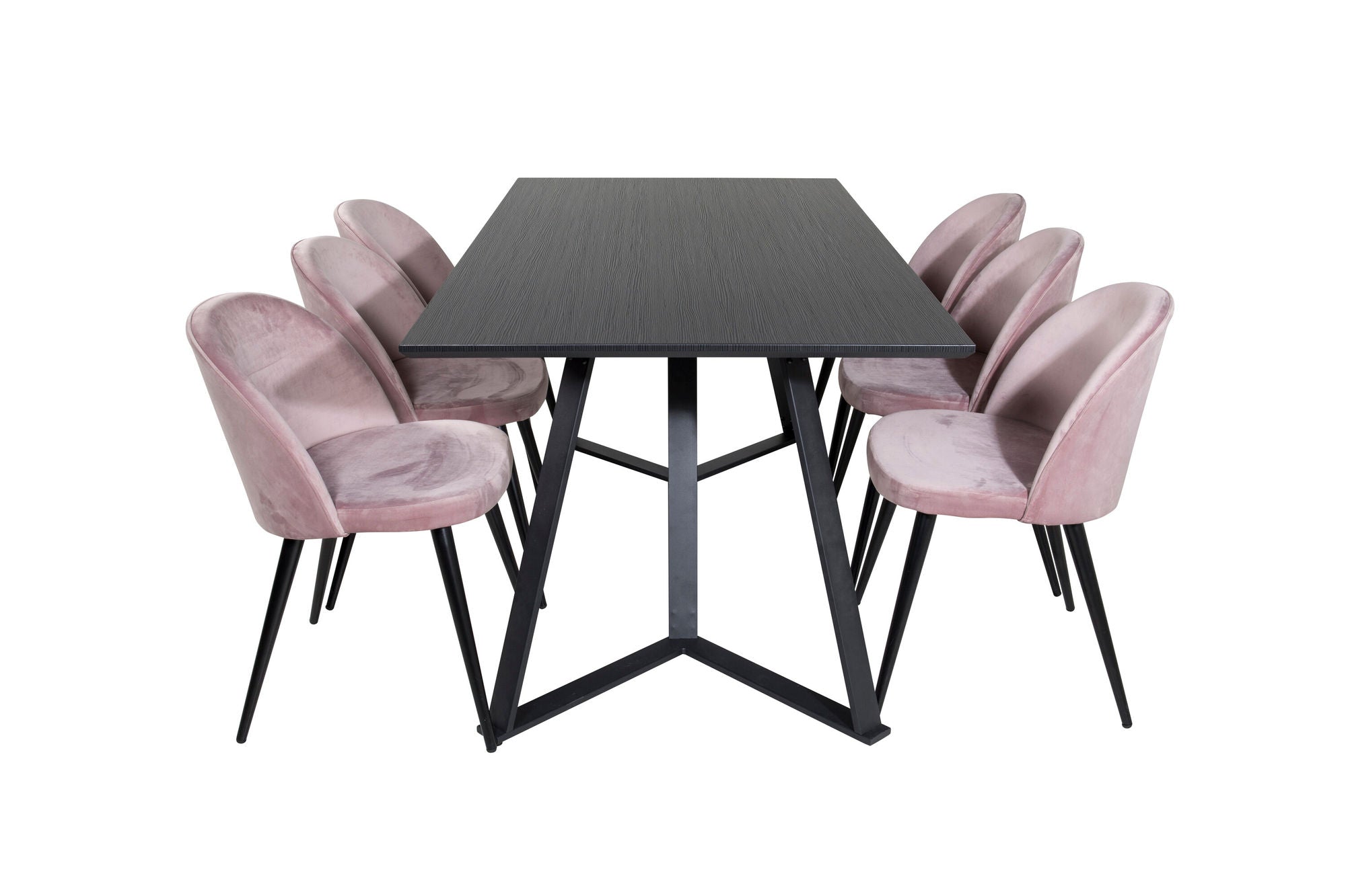 Venture Home Marina spisebord - Black top / Black Legs +Velvet Spisebordsstol - Pink / Black_6