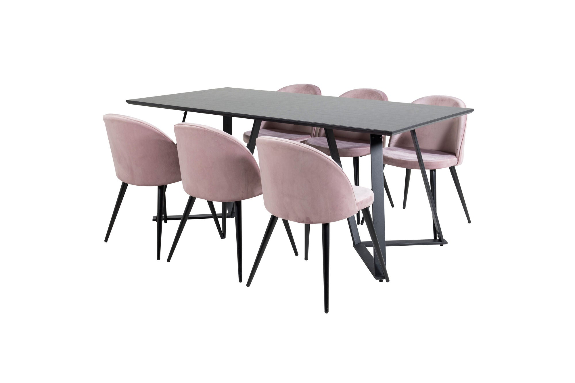 Venture Home Marina spisebord - Black top / Black Legs +Velvet Spisebordsstol - Pink / Black_6