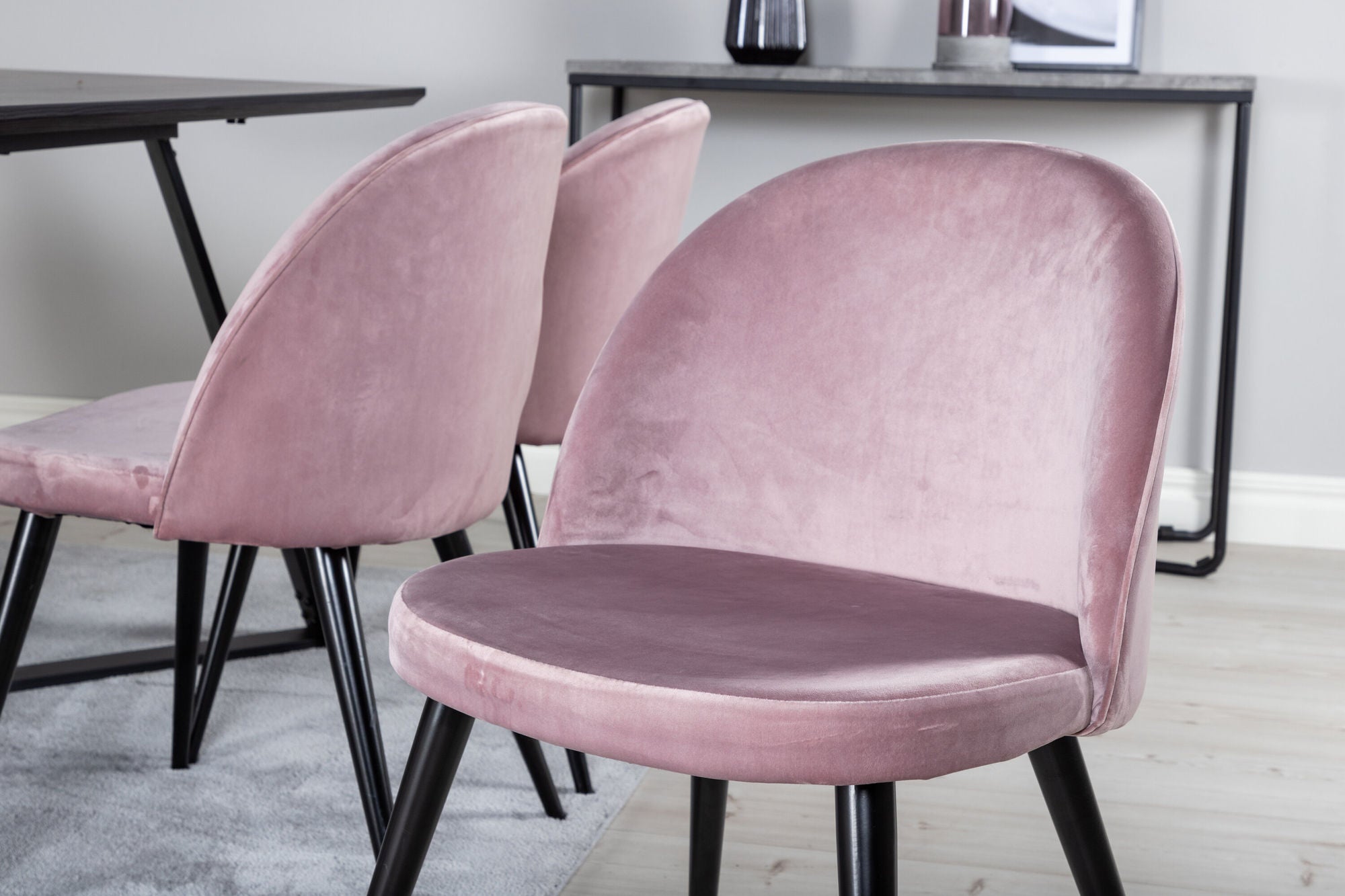 Venture Home Marina spisebord - Black top / Black Legs +Velvet Spisebordsstol - Pink / Black_6