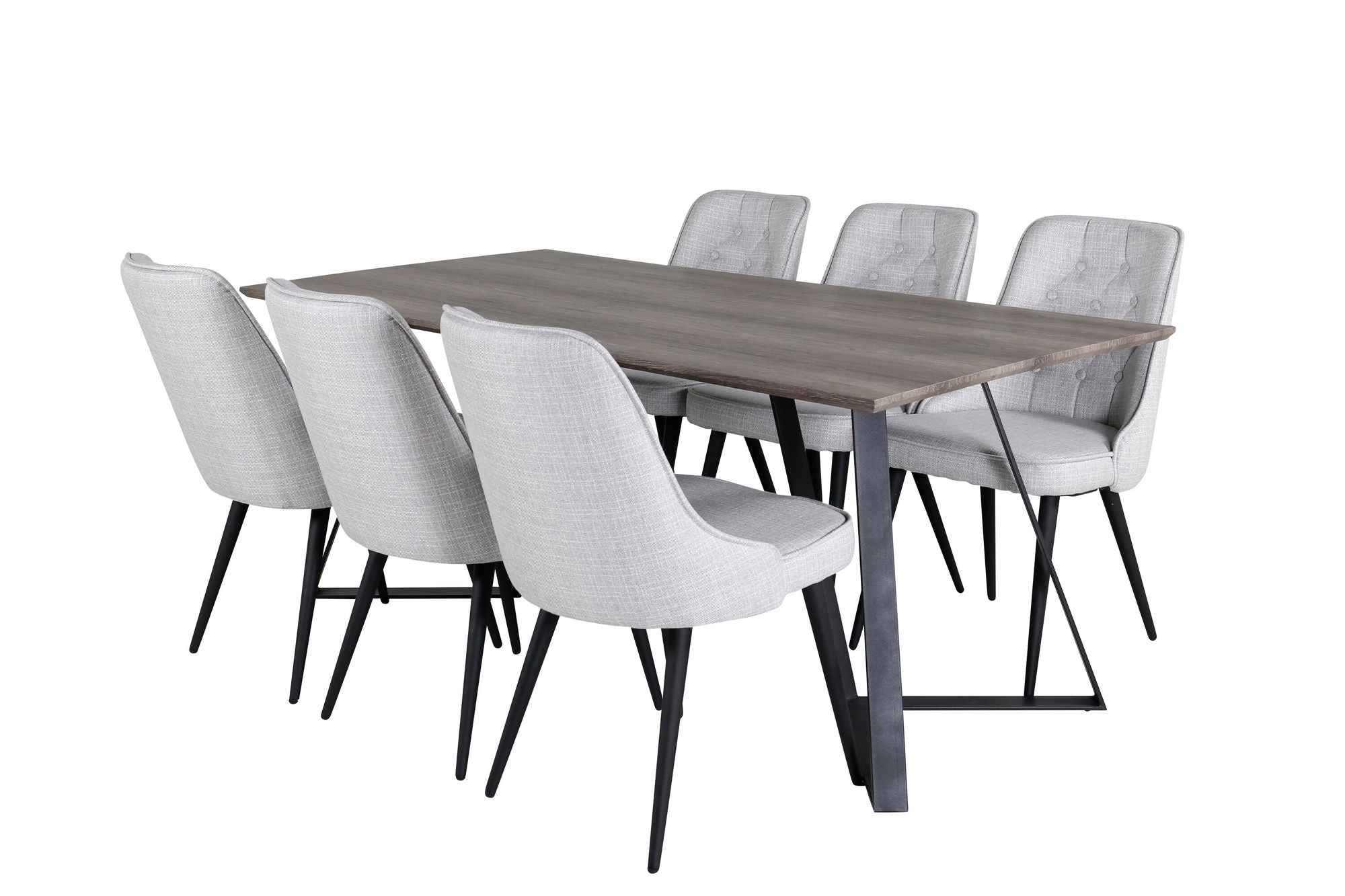 Venture Home Marina spisebord - 180*90*H75 - Grey / Black+Velvet Deluxe Spisebordsstol - Black Legs - Light Grey Fabric_6