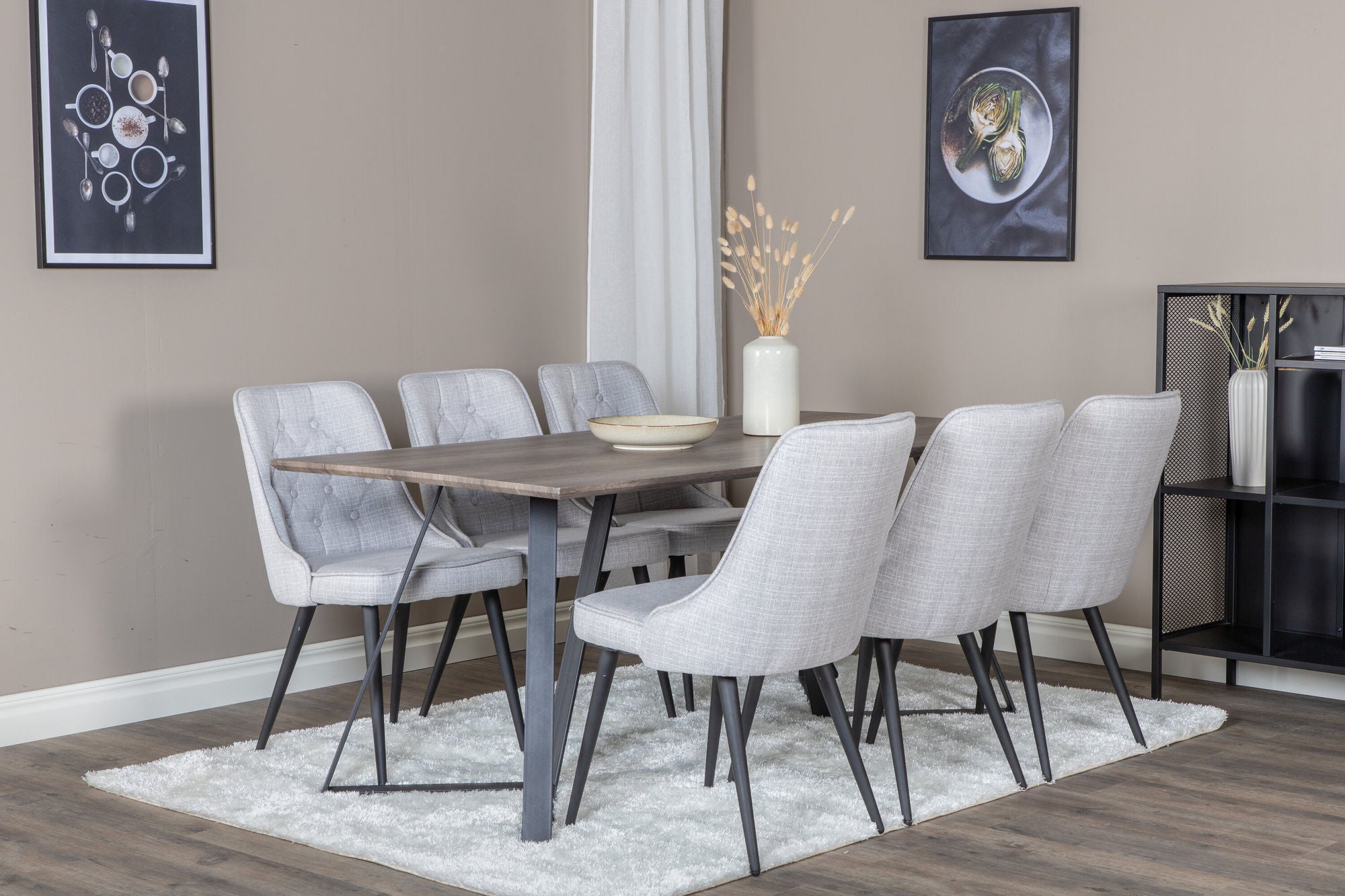 Venture Home Marina spisebord - 180*90*H75 - Grey / Black+Velvet Deluxe Spisebordsstol - Black Legs - Light Grey Fabric_6