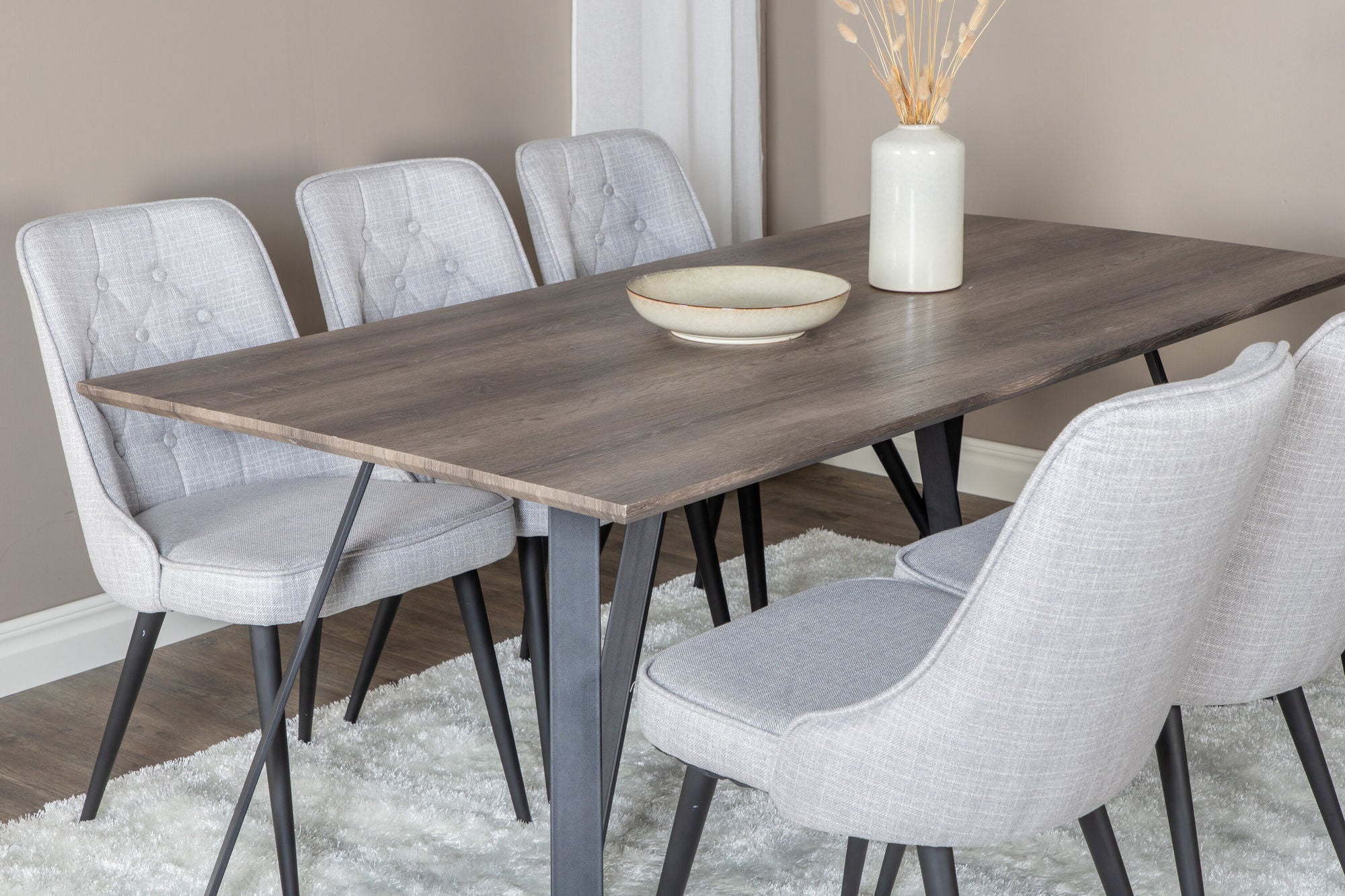 Venture Home Marina spisebord - 180*90*H75 - Grey / Black+Velvet Deluxe Spisebordsstol - Black Legs - Light Grey Fabric_6