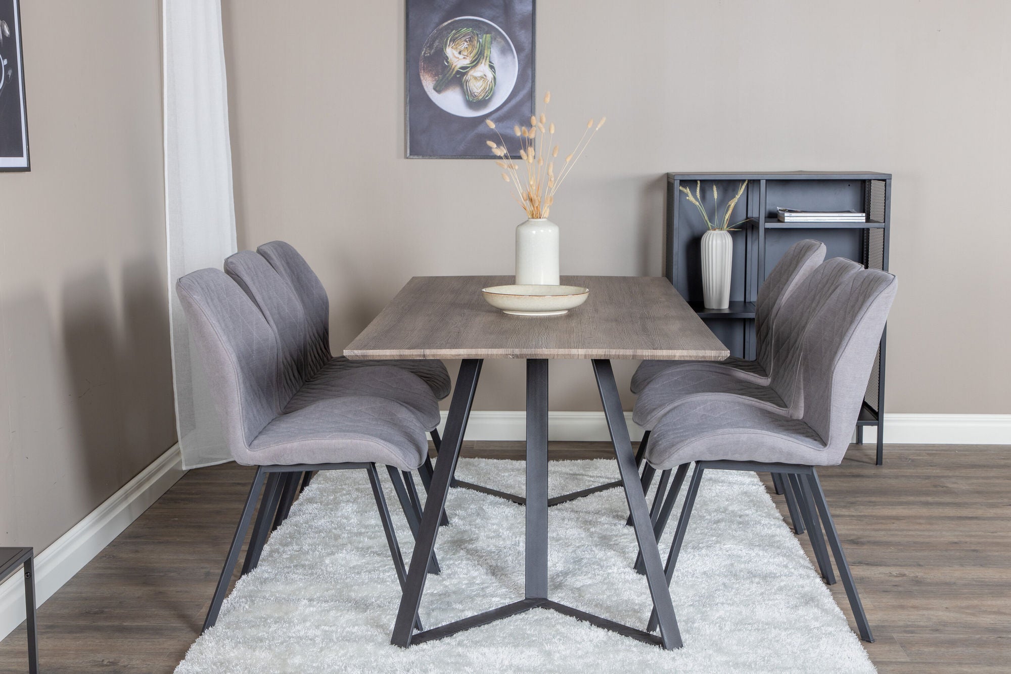 Venture Home Marina spisebord - 180*90*H75 - Grey / Black+Gemma Spisebordsstol - Black Legs - Grey Fabric_6