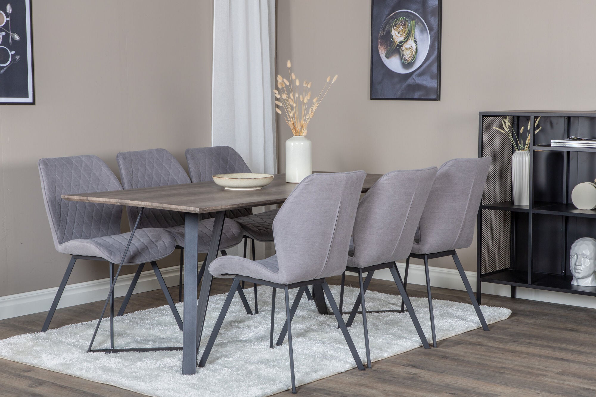 Venture Home Marina spisebord - 180*90*H75 - Grey / Black+Gemma Spisebordsstol - Black Legs - Grey Fabric_6