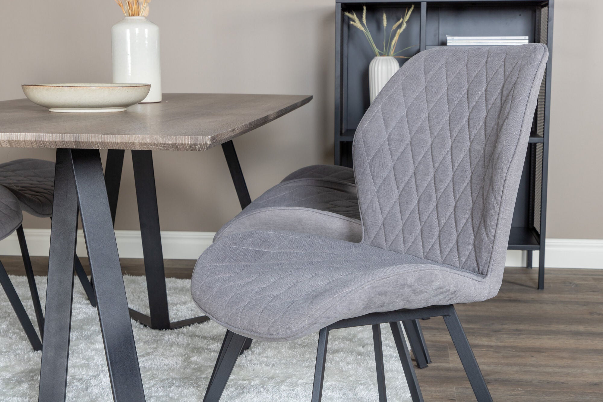 Venture Home Marina spisebord - 180*90*H75 - Grey / Black+Gemma Spisebordsstol - Black Legs - Grey Fabric_6