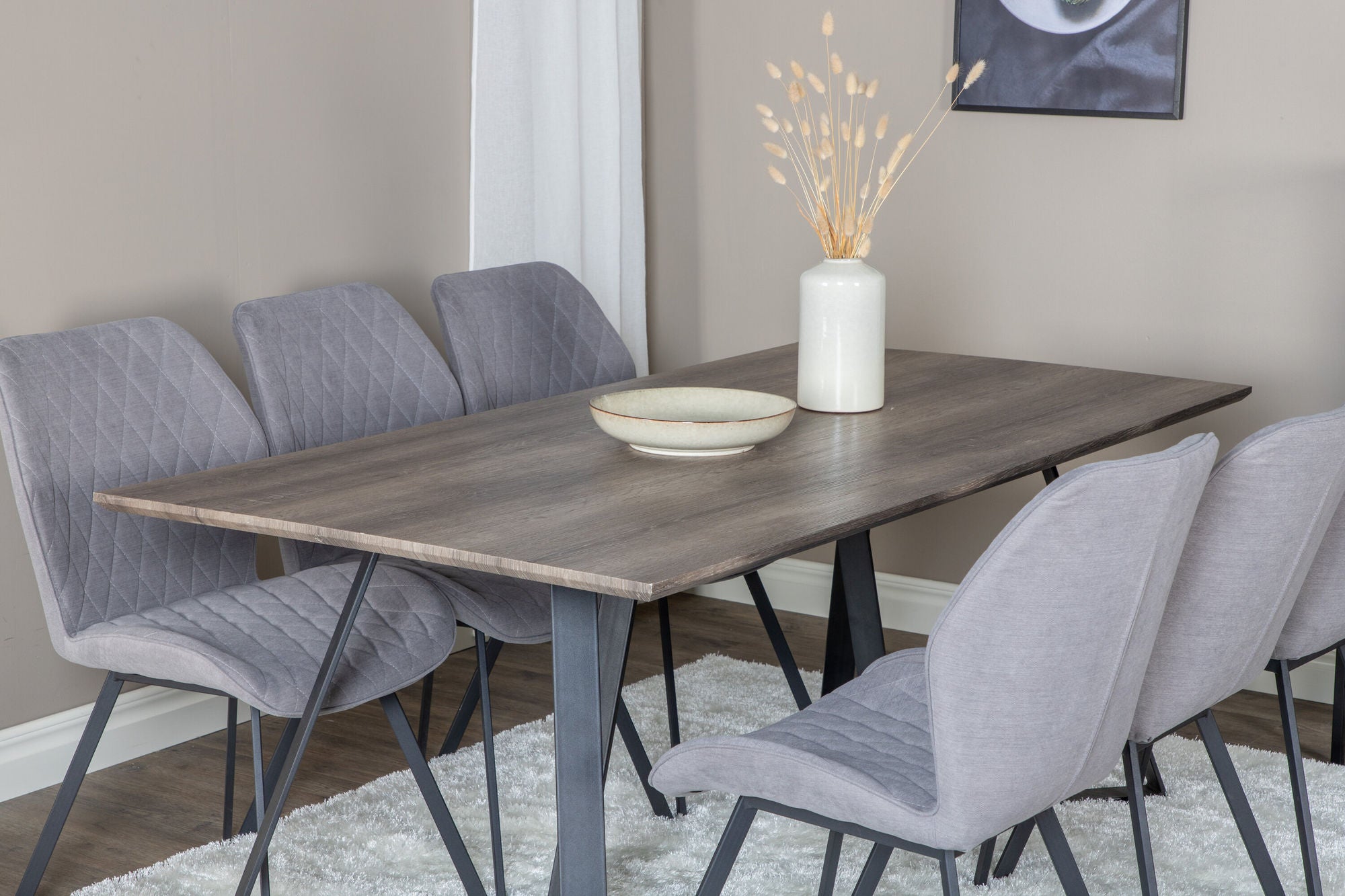Venture Home Marina spisebord - 180*90*H75 - Grey / Black+Gemma Spisebordsstol - Black Legs - Grey Fabric_6